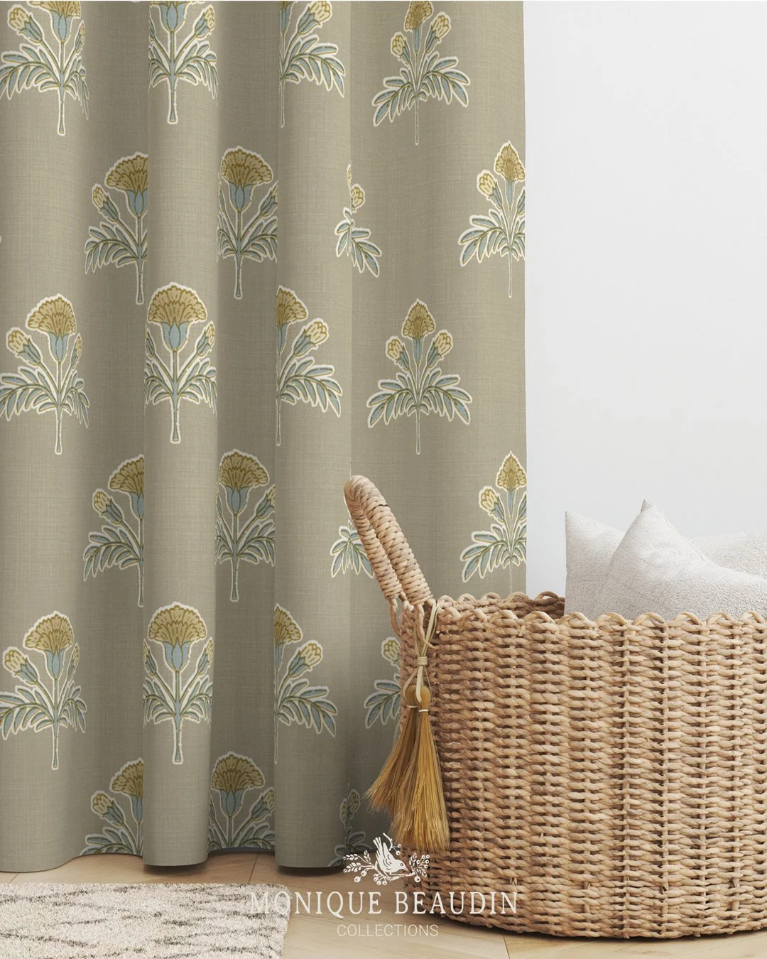 ✨Working on new patterns to submit to the @twopagescurtains challenge. 

I created this design while thinking about my bedroom &mdash; a space that could use a little more color and a timeless touch (last picture 😂) 

Stylized golden marigolds inspi