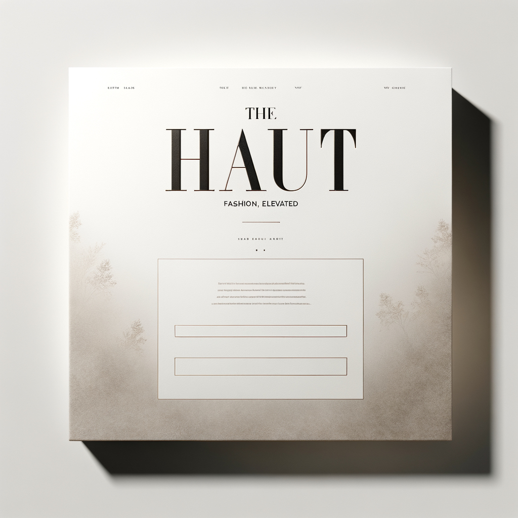 Elegant website homepage design for 'The Haut' featuring minimalist typography, muted earthy background, and input fields for user interaction.