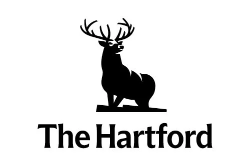 Silhouette of a deer with antlers above the text "The Hartford" in black on a white background.