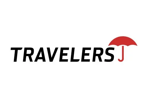 Travelers J logo with black text and a red umbrella icon above the letter J
