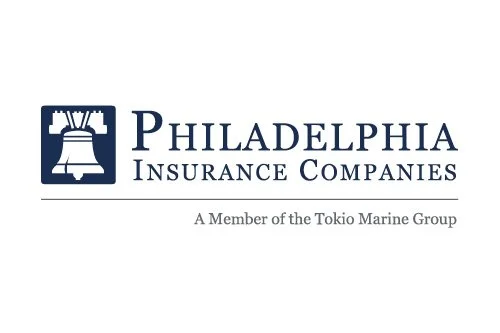 Logo of Philadelphia Insurance Companies with a Liberty Bell graphic and text indicating it is a member of the Tokio Marine Group