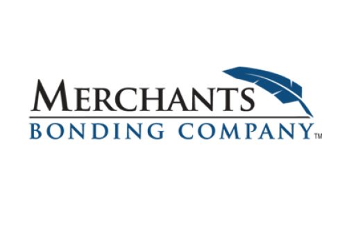 Logo of Merchants Bonding Company featuring the company name and a stylized blue feather or quill.