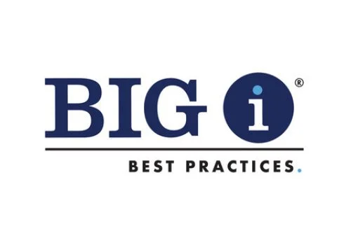 Logo with the text 'BIG i' and the slogan 'Best Practices' underneath, featuring a large blue circle with a lowercase 'i' inside.