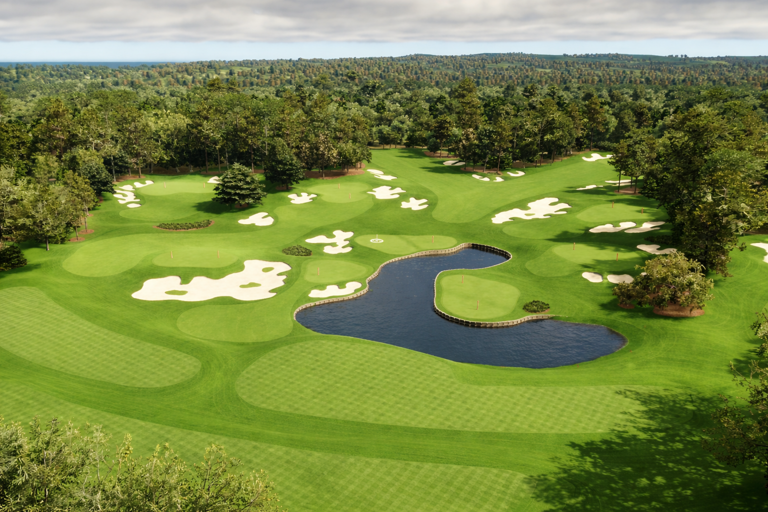 Golf course with pond and sand bunkers.png