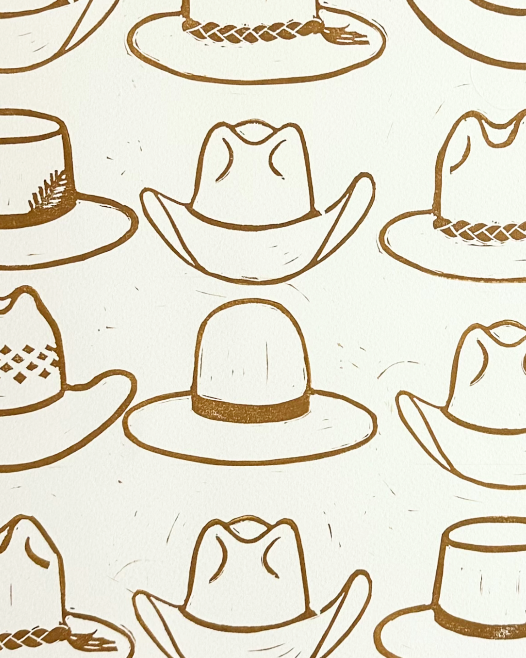 Leigh Teixeira Fine Art in Austin Texas Linocut Prints Cowboy Hats 2.png