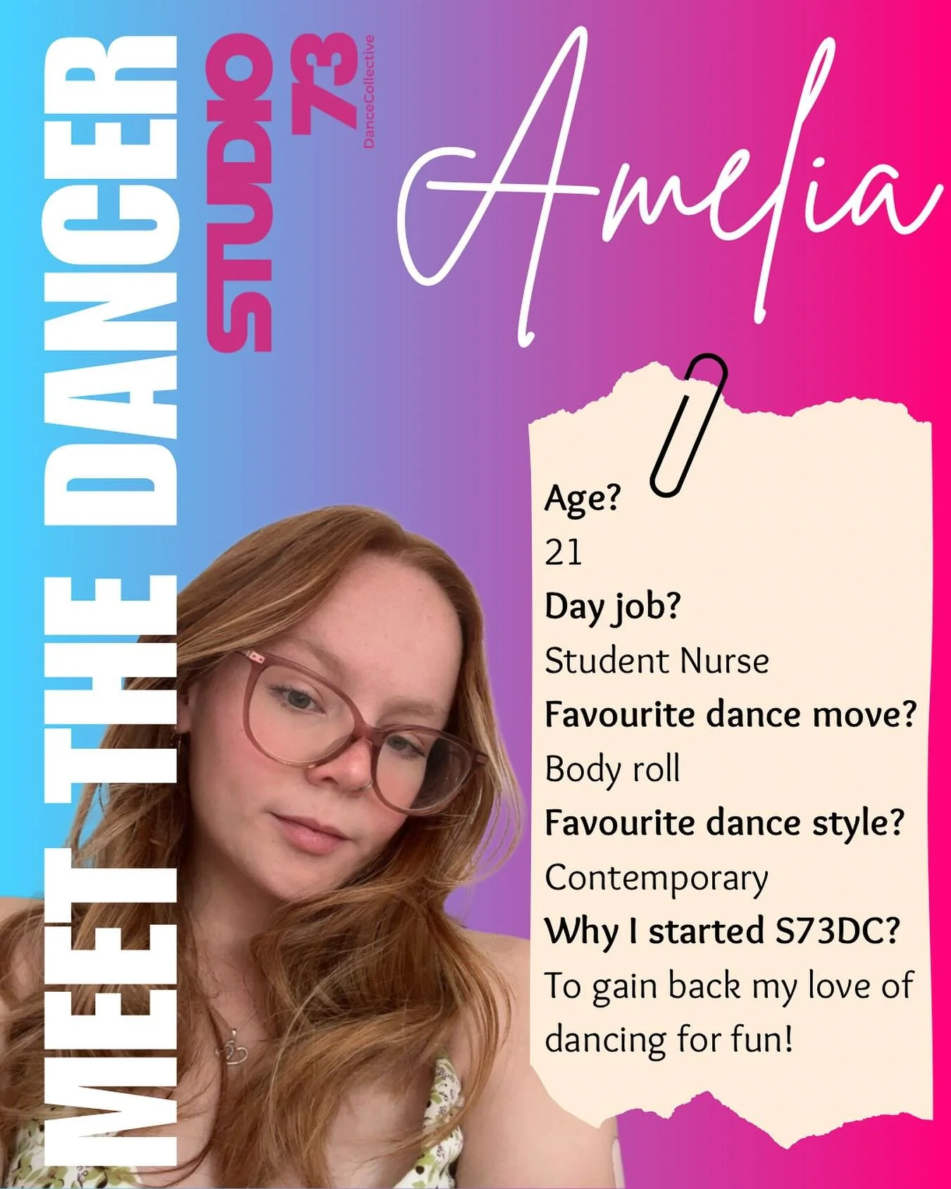 MEET THE DANCER SERIES: AMELIA🌻💫

Our lovely Amelia, has been dancing with us since the start!! Making time in her busy schedule to re-discover her passion for moving🕺🩺

#studio73dc #s73dc #dancer #dance #studentnurse #cambridge #cambridgeunivers