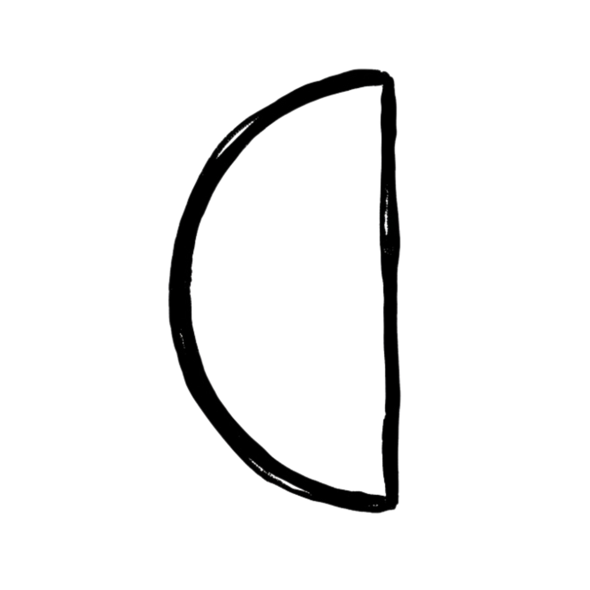 Close-up of a minimally illustrated quarter moon outlined in black.
