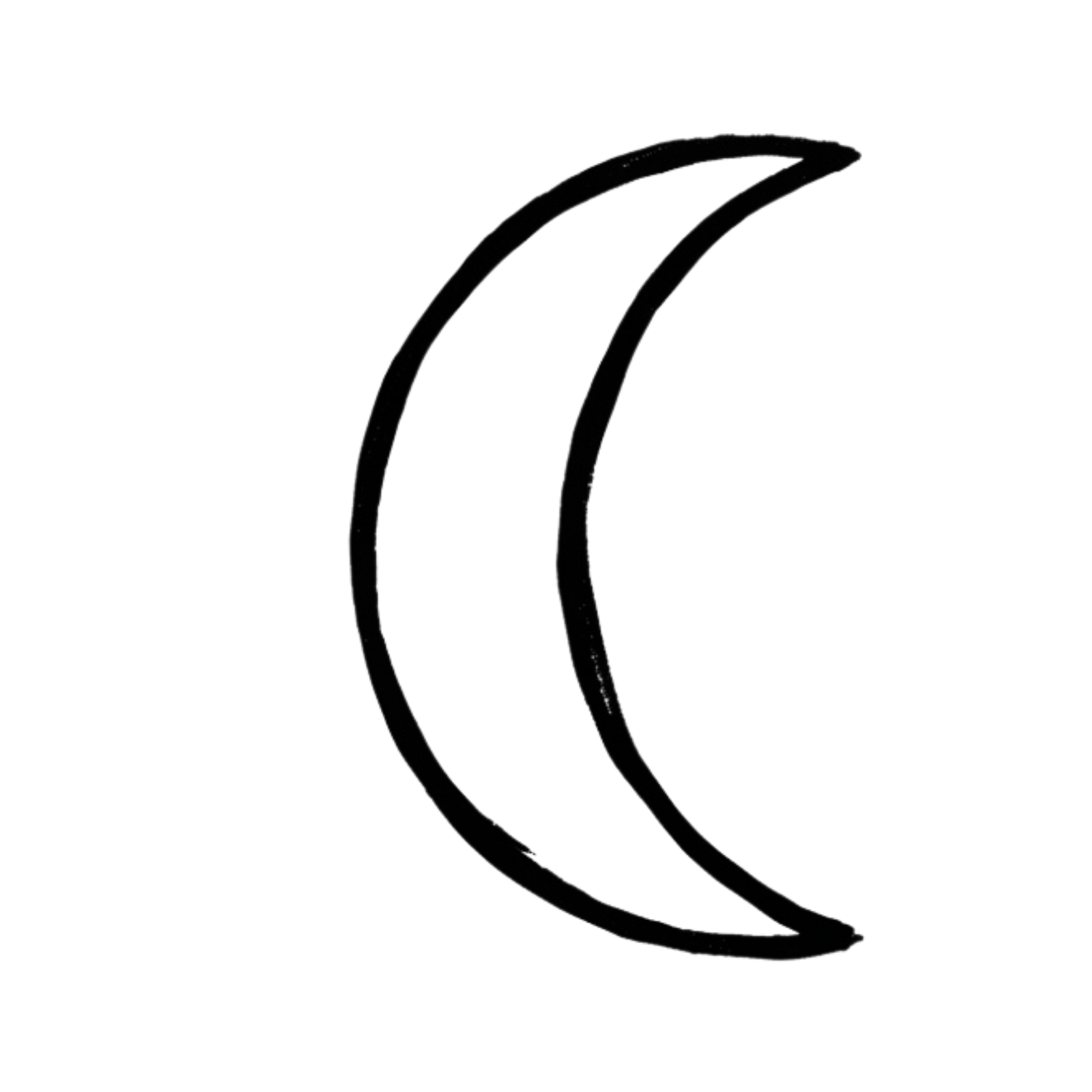 Close-up of a minimally illustrated crescent moon outlined in black.