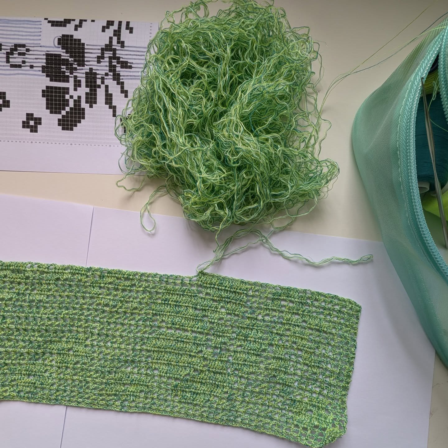 What happens when you try to hide a mistake in filet crochet? You have to undo seven rows of stitches and do them all again 😊