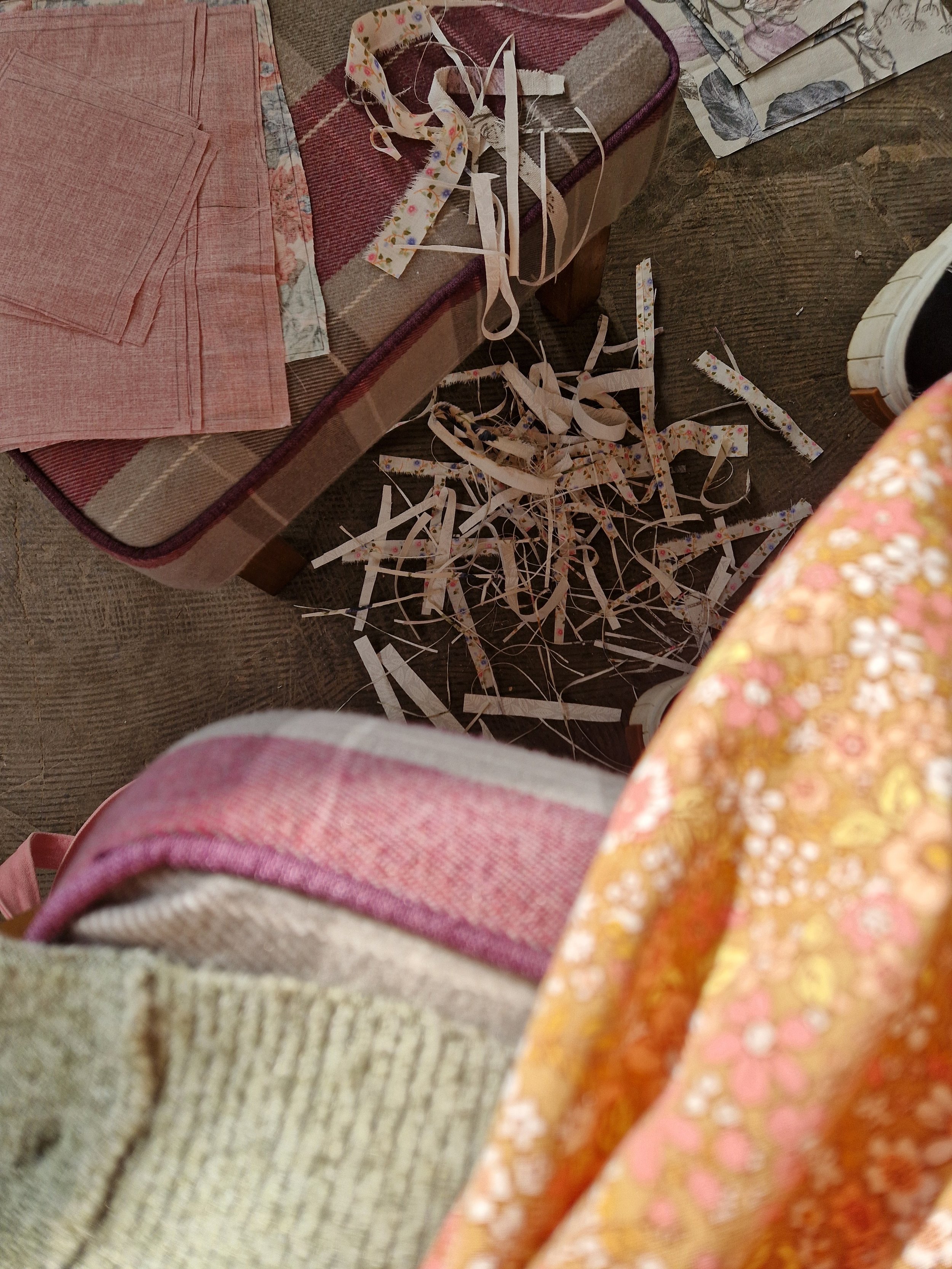 Detail image of 'Penelope' set. Fabric trimmings, a result of the performance