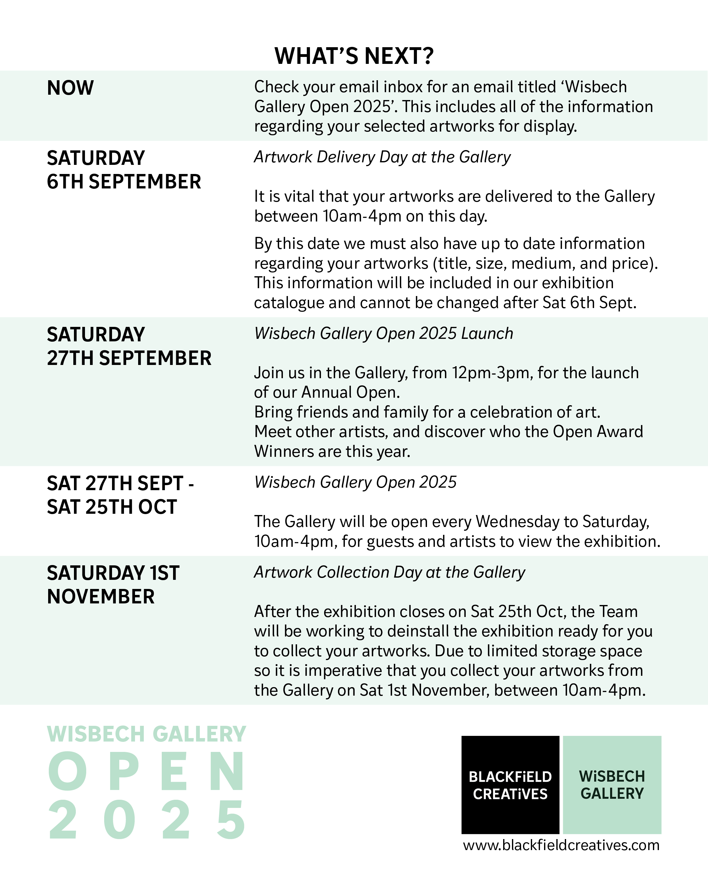 Wisbech Gallery Open 25 Artist Information Graphic