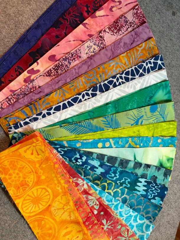 Lot of 20 batik fabric strips brights 2.5” x 42”