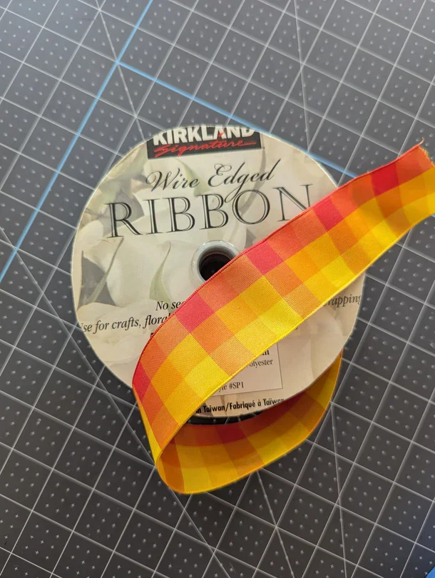 Kirkland Wire Edged Craft Ribbon - Red, Orange &amp; Yellow Plaid
