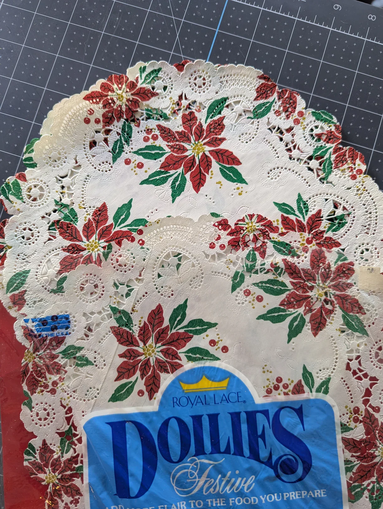 Set of 5 Vintage Poinsettia Paper Doilies for Craft Projects