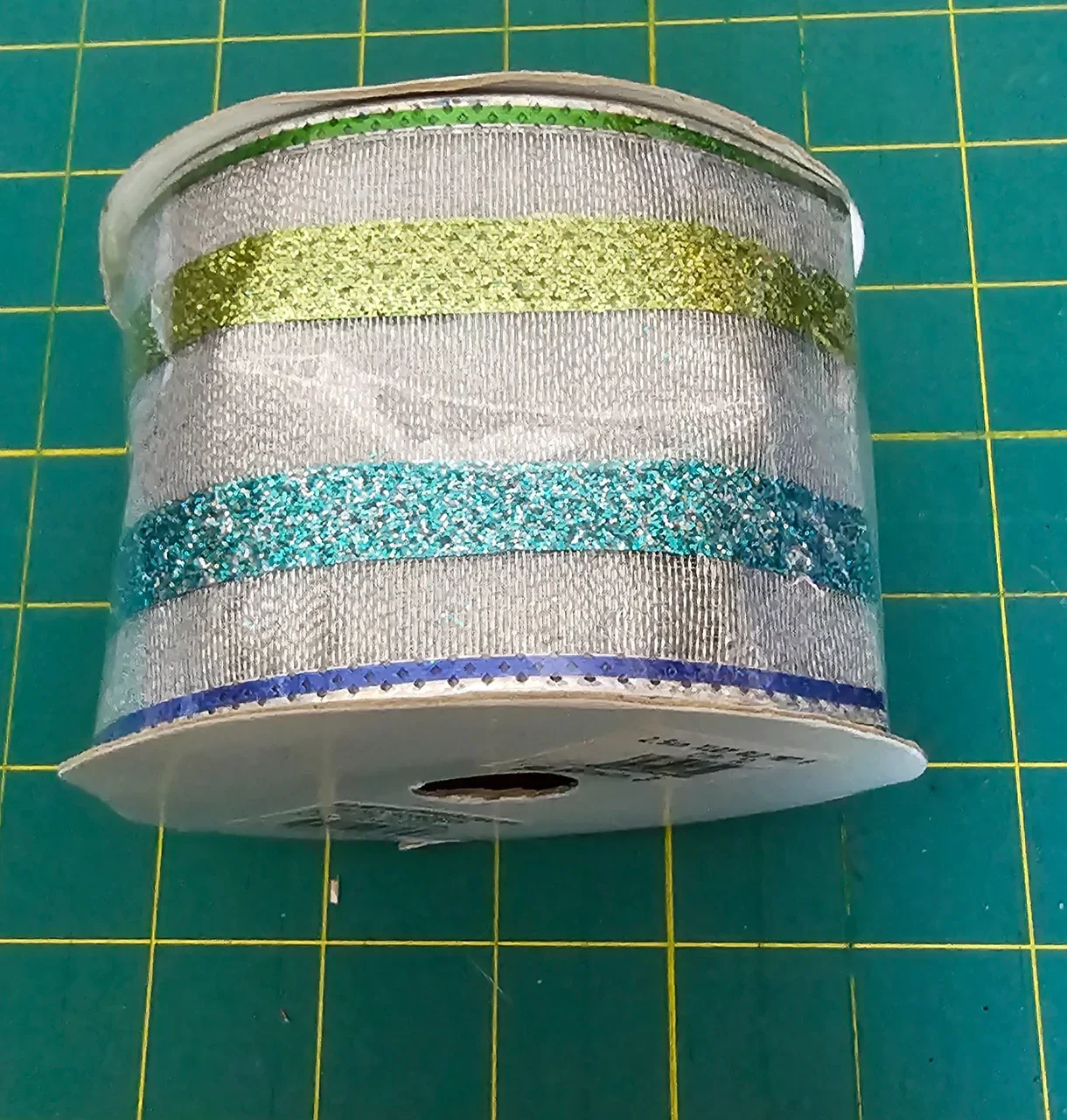 Ribbon Blue and Green Glitter Gift Wrap 2.5" x 10 Yards