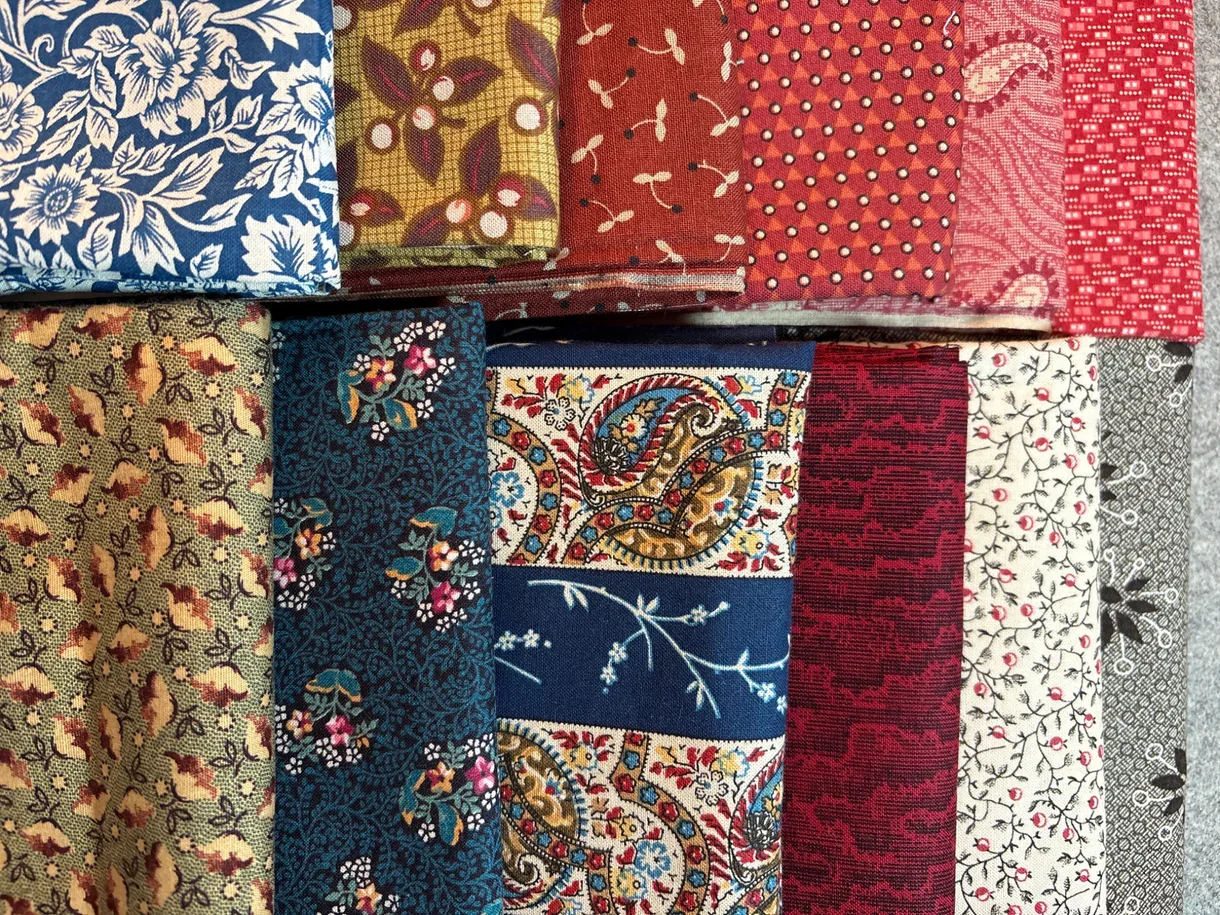 Lot of 12 fat quarters cotton fabric 1800’s reproduction