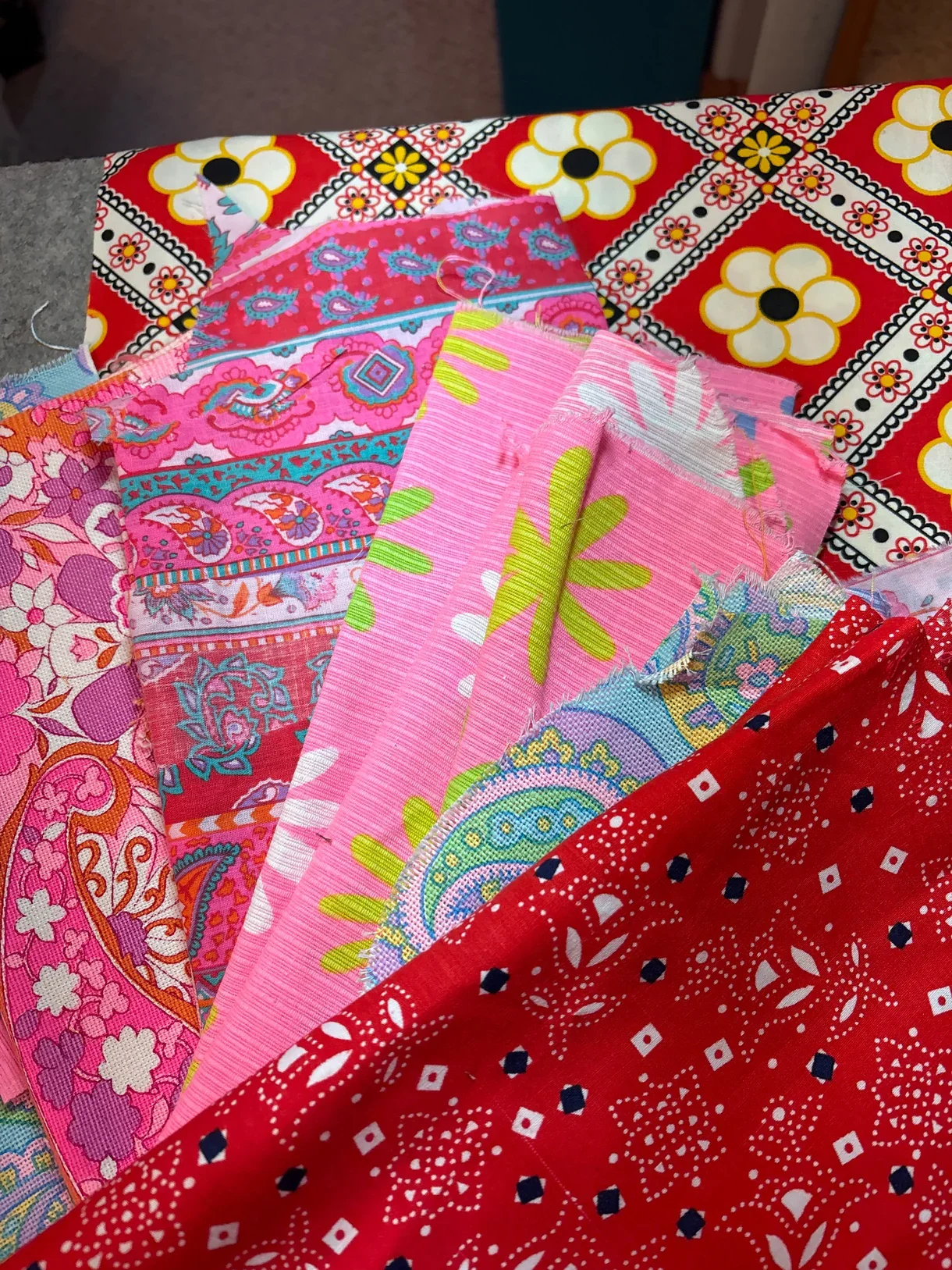 Bundle vintage 60’s 70’s fabric remnants scrap 1.5 lbs