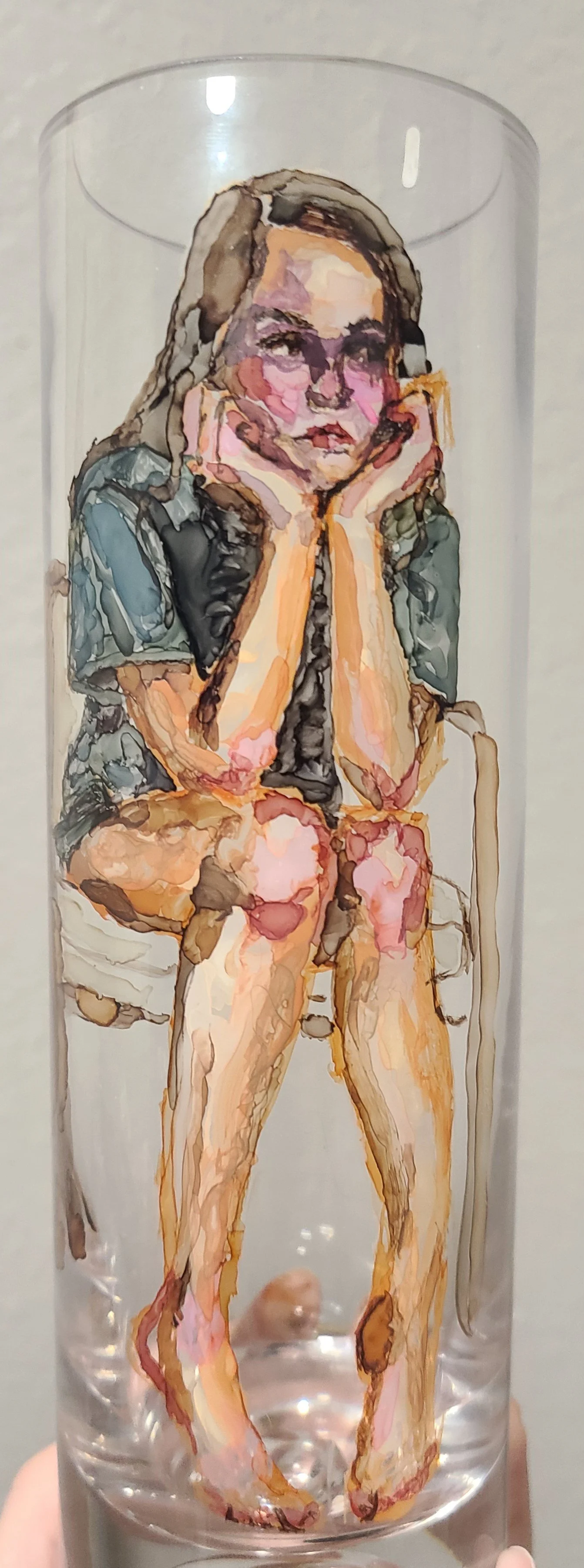Tall glass/vase with alcohol painting, $60 + $20 shipping