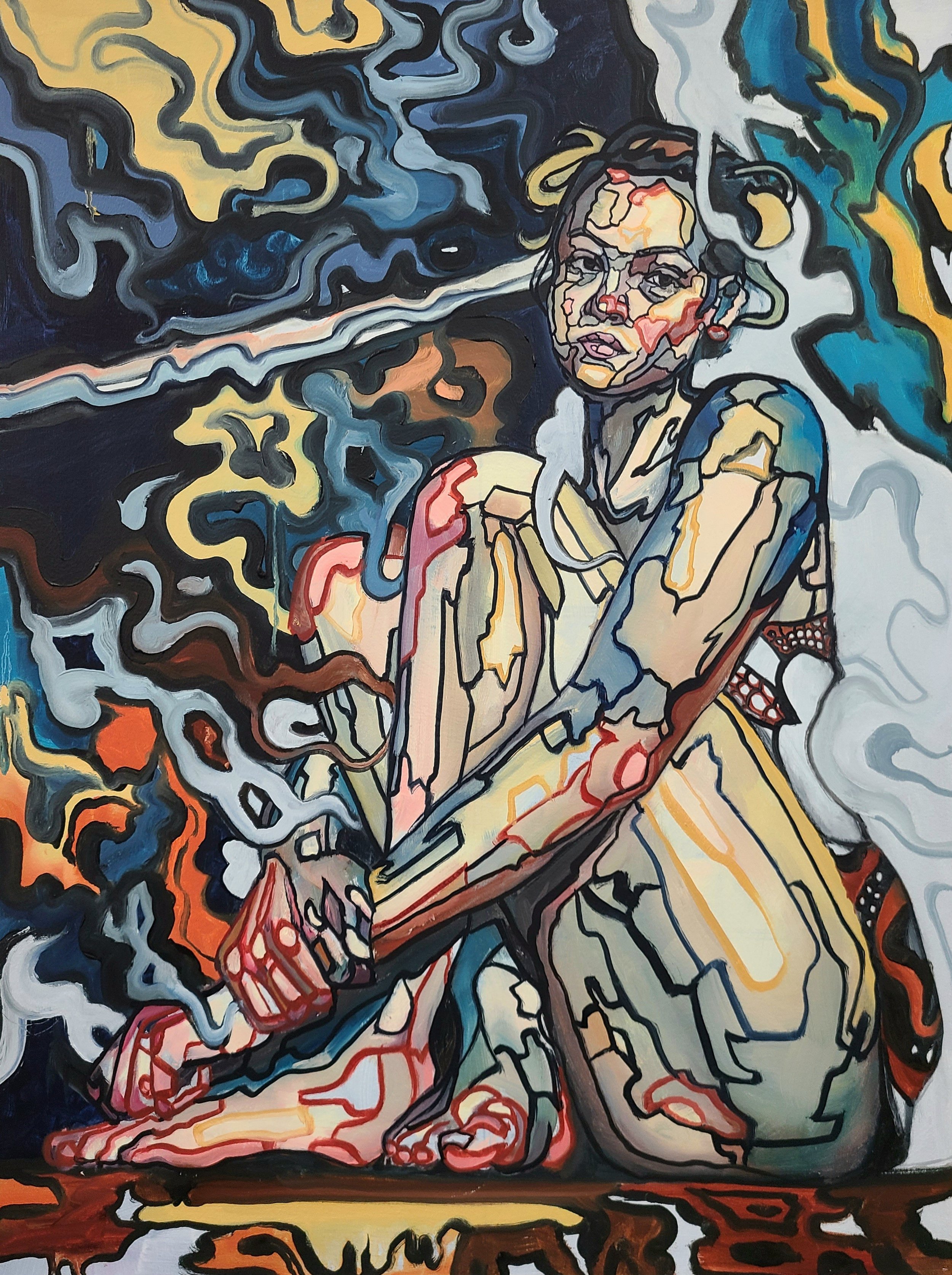 (diptych - 2 set) both 30 x 40 inch on canvas each, $300 + $100 shipping total for both paintings 