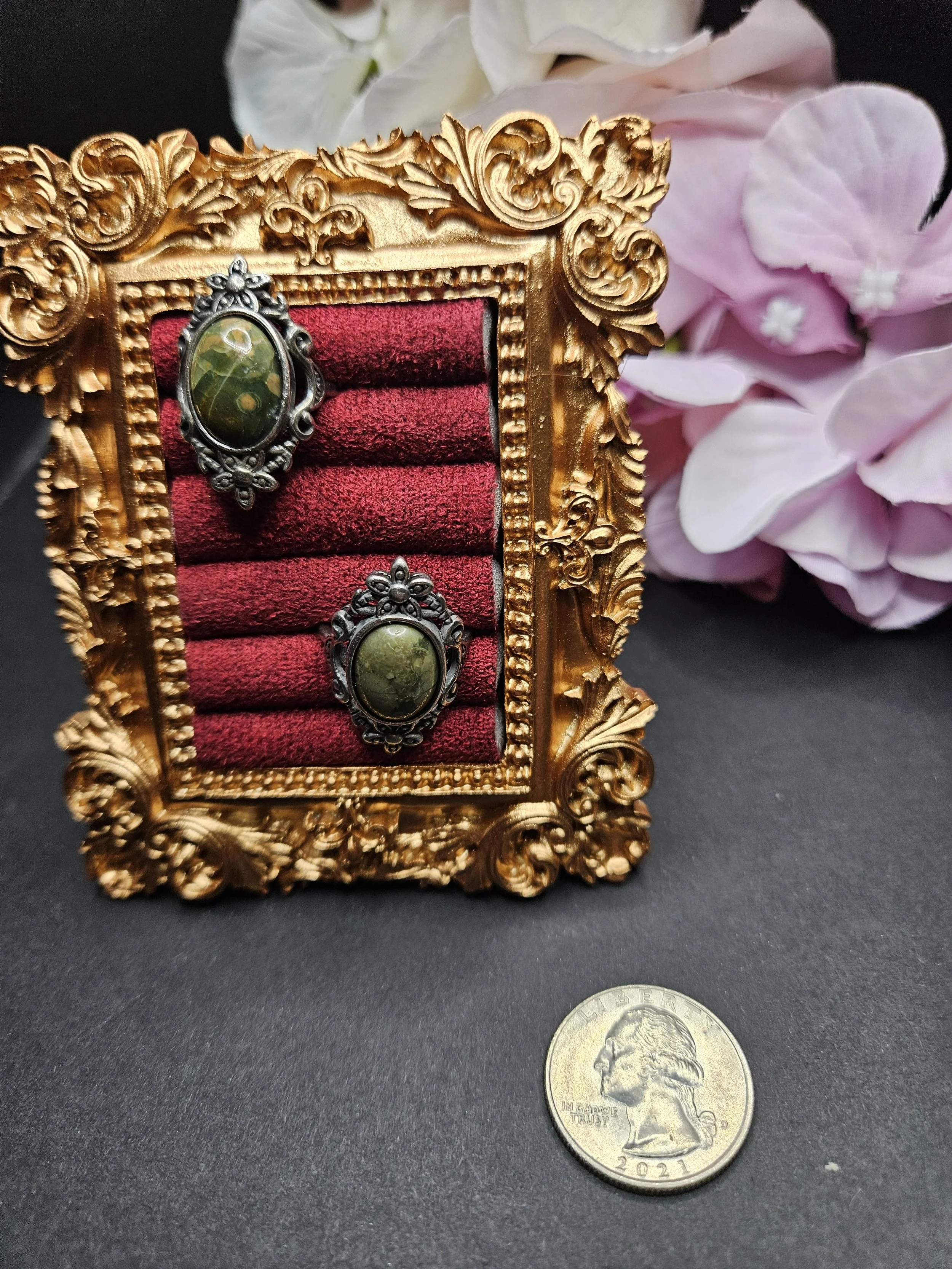 Vintage Inspired Adjustable Ring - Ocean Jasper