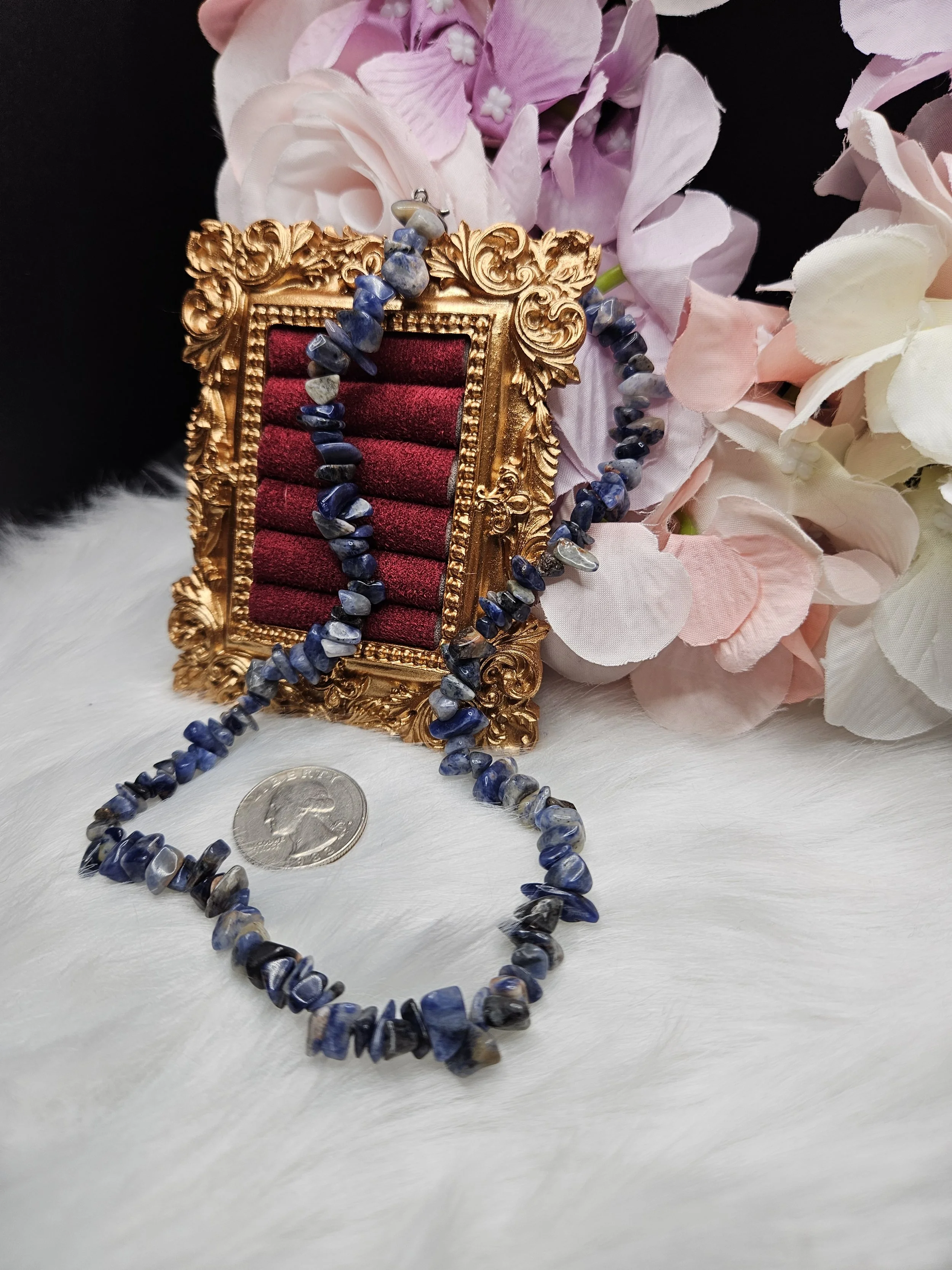 Lapis Lazuli Chips Necklace on Stainless-Steel