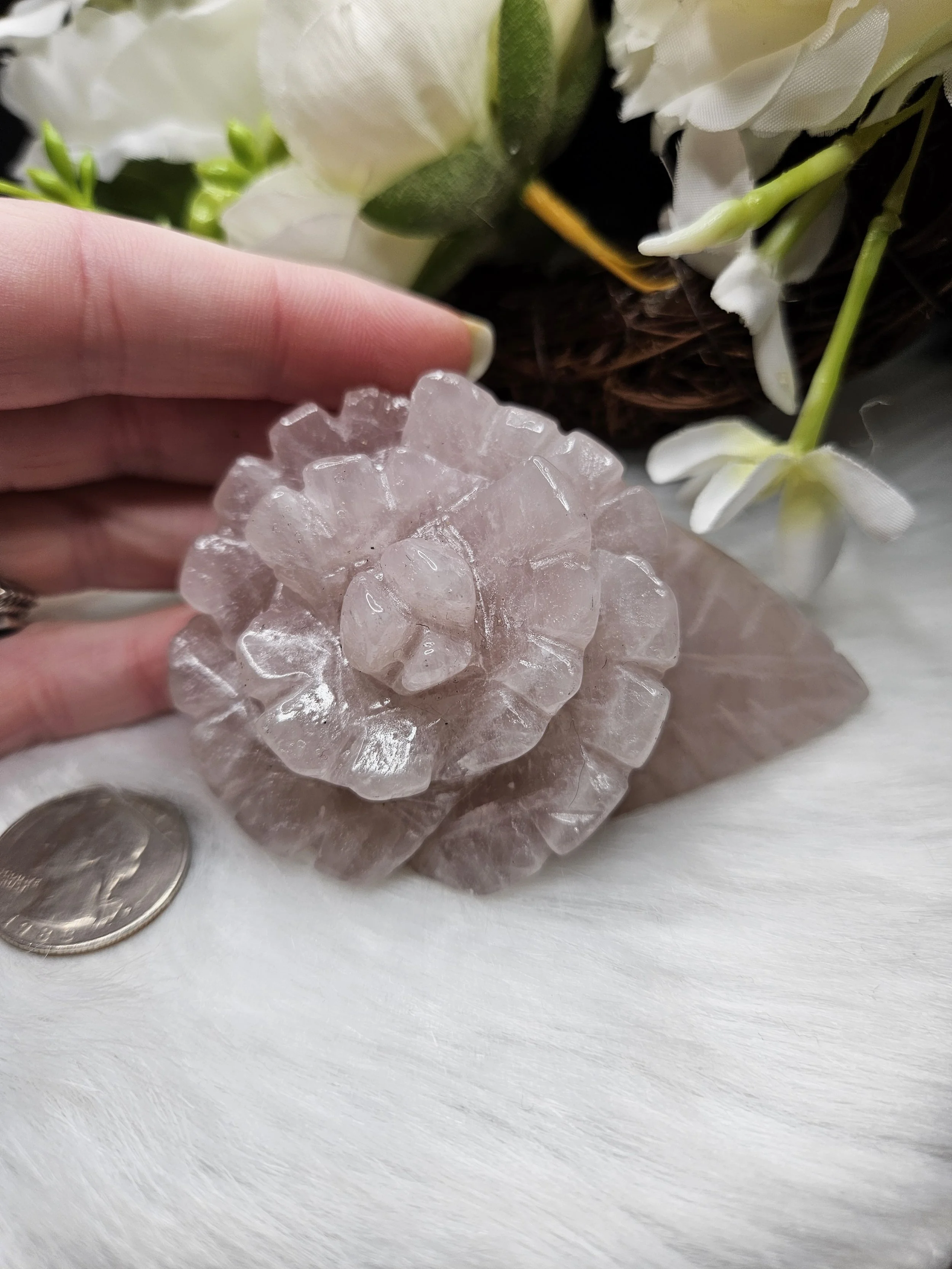 Infinity Rose Carving - Rose Quartz