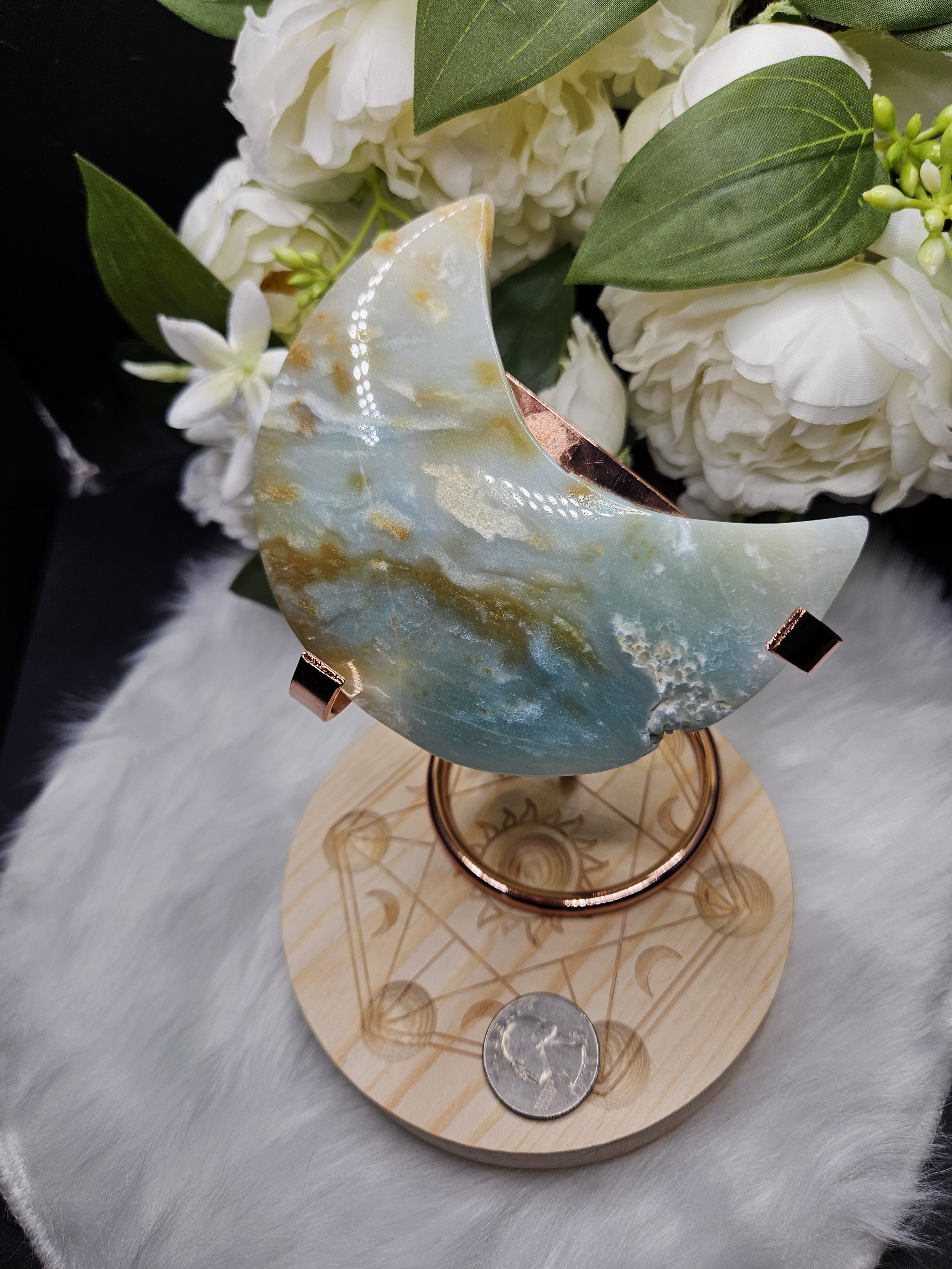 Amazonite Moon Carving with Stand