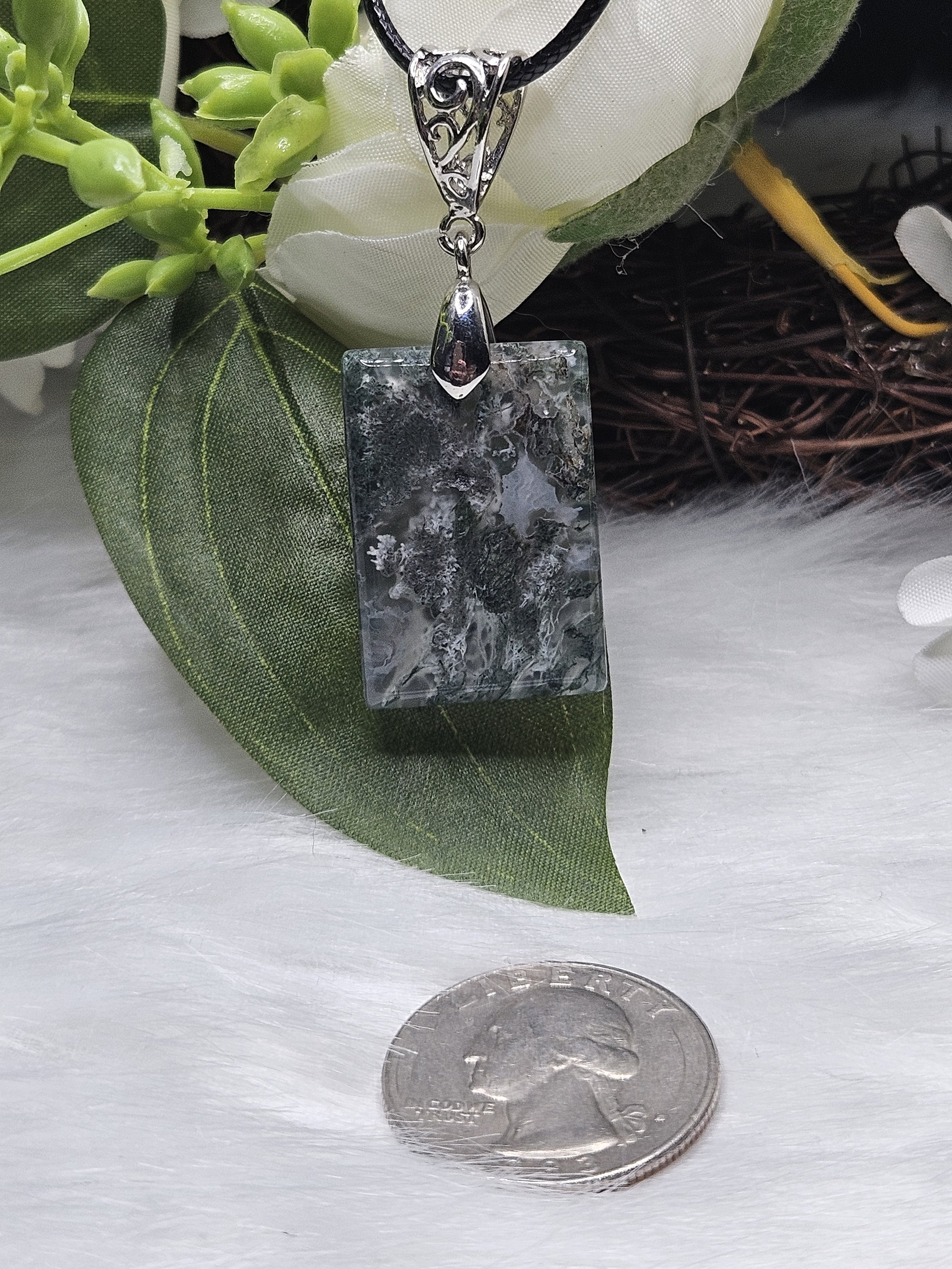 Moss Agate Rectangle on Stainless-Steel - Translucent Green
