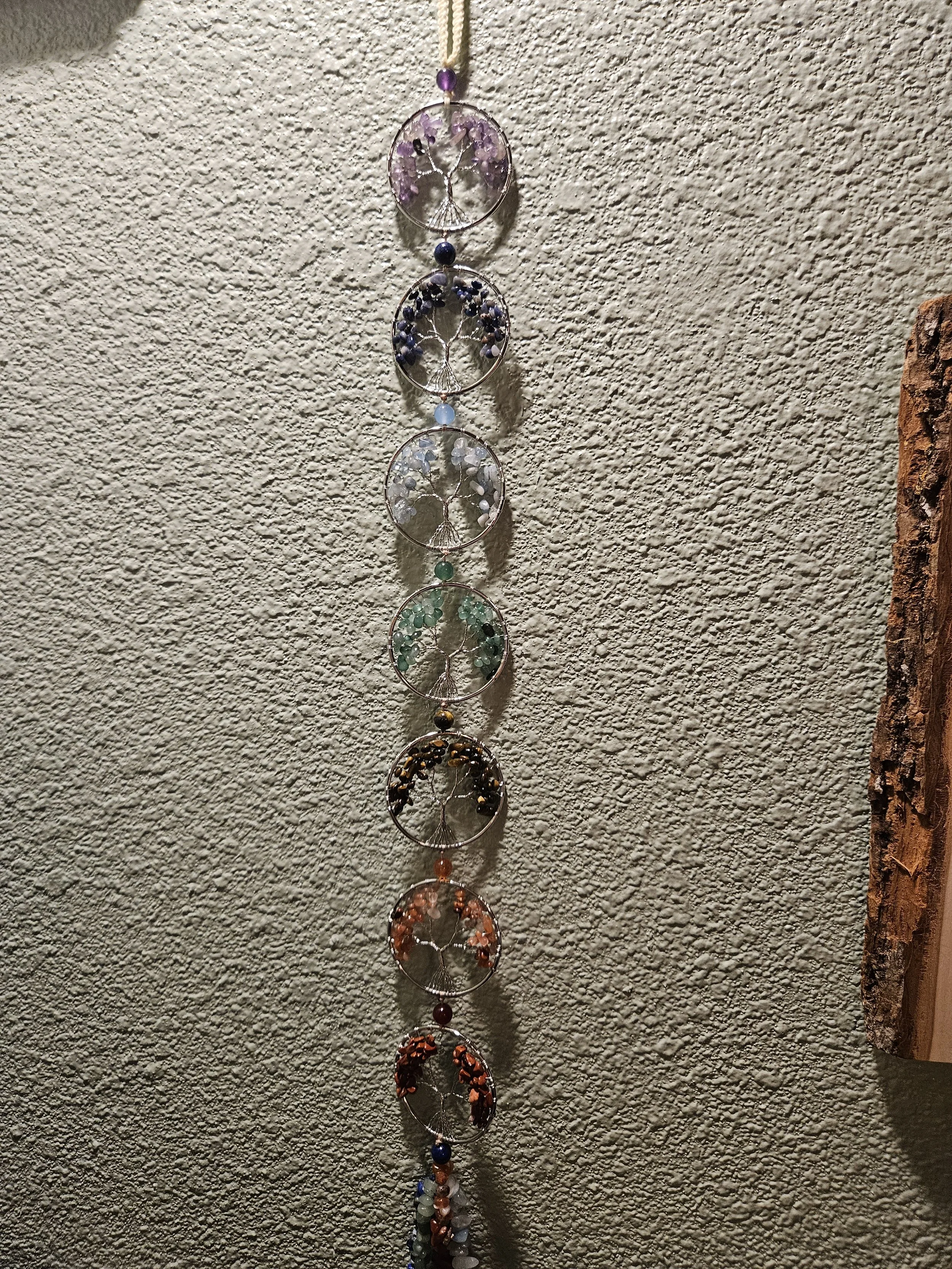 Circle Silver Wire Wrapped Tree of Life Chakra Wall Hanging (Smaller)