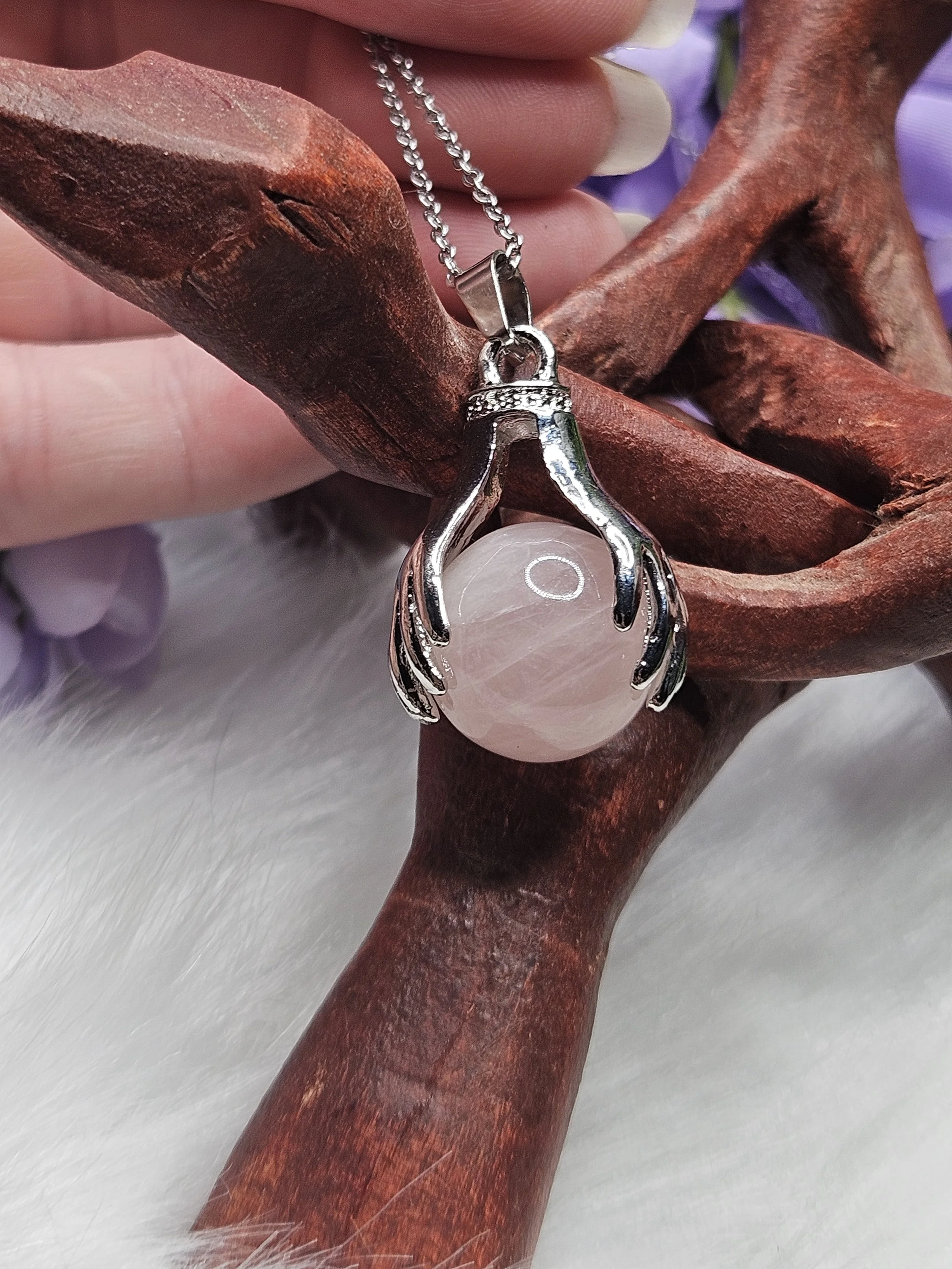 Rose Quartz Fidget Spinner Hands Pendant