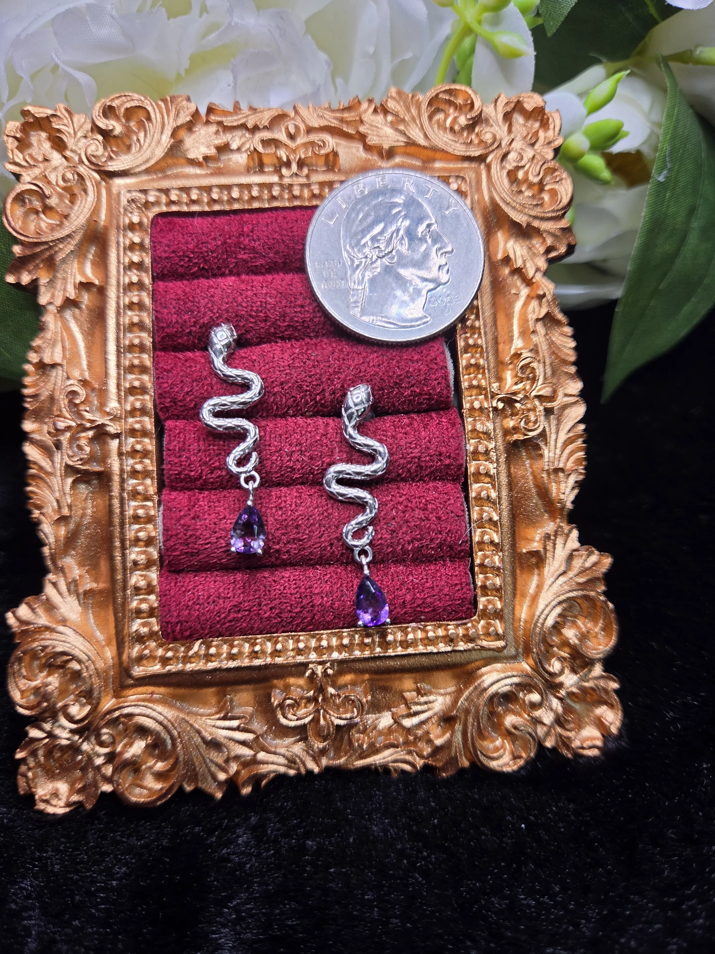 Amethyst Teardrop Snakes in S925 Sterling Silver