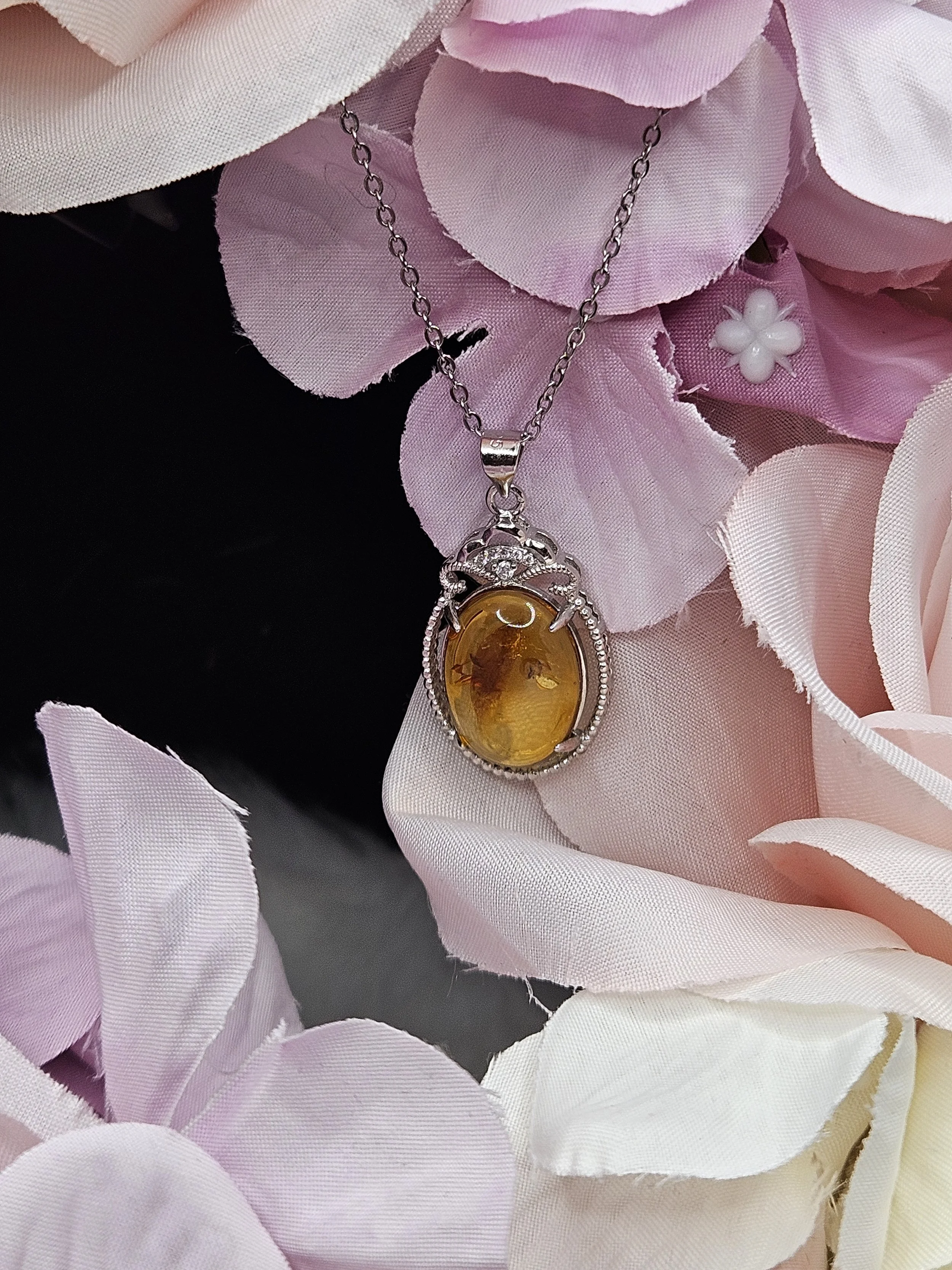 Elegant Amber Pendant - Triangle Top with Sparkle