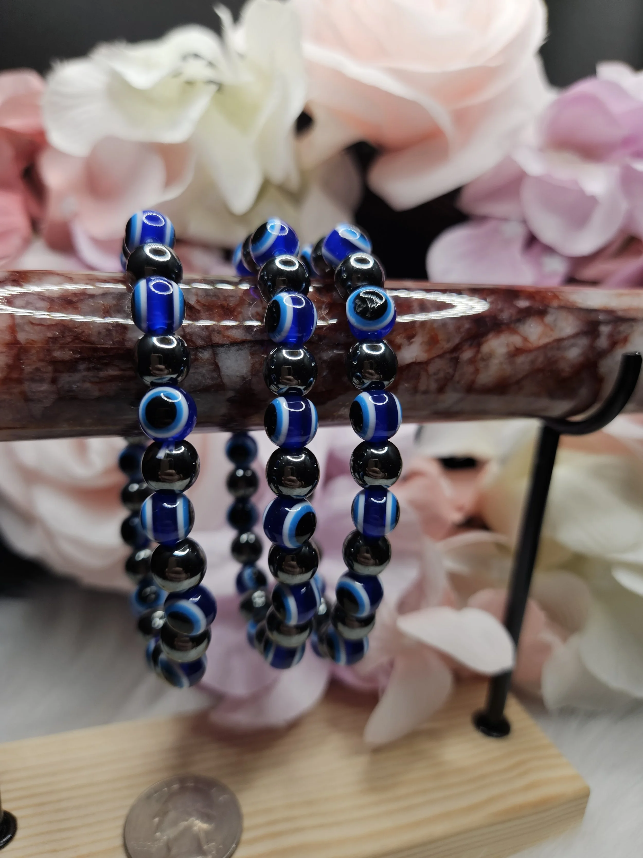 Obsidian Bracelet with Evil Eye Wards