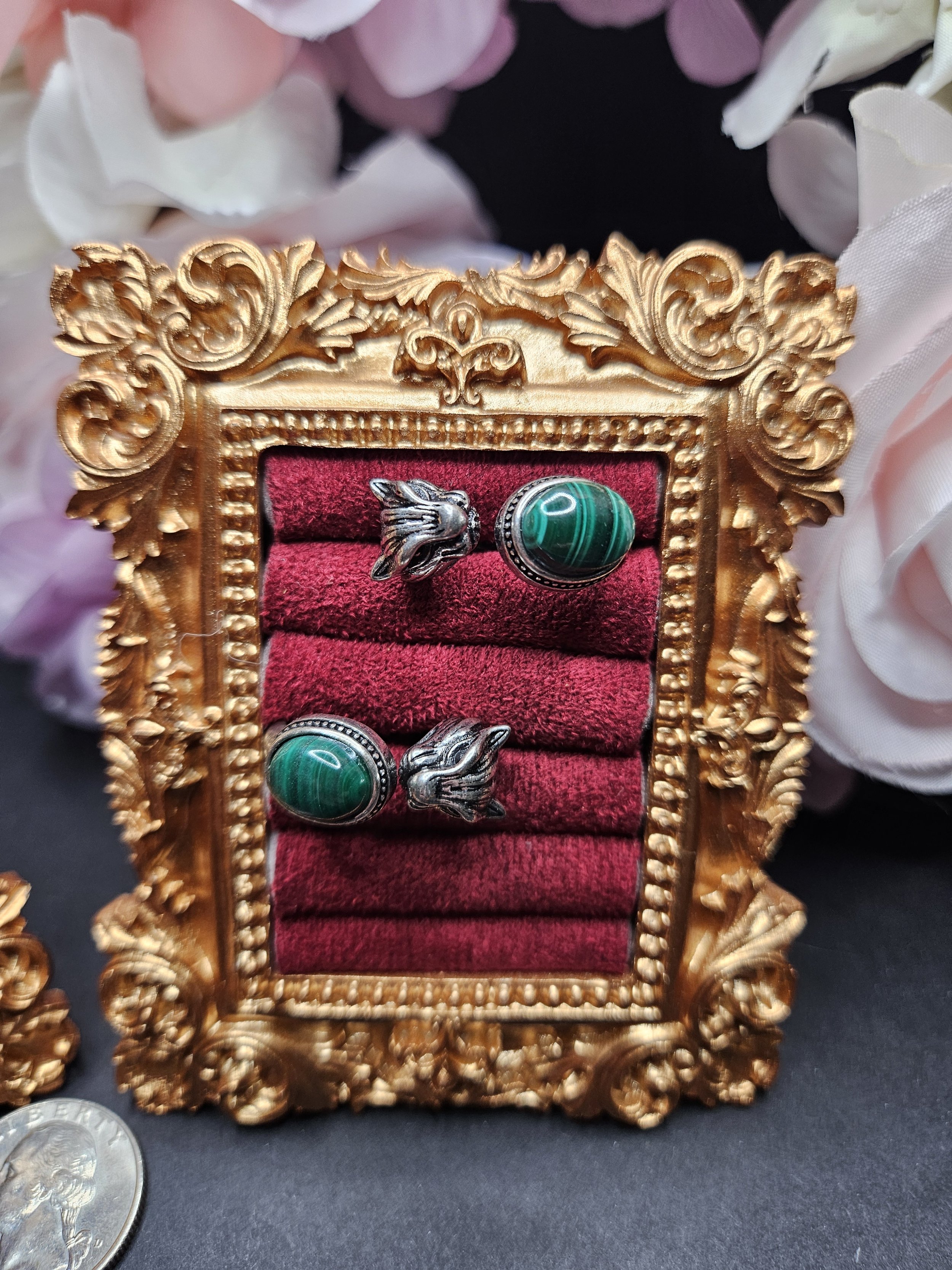 Vintage Inspired Panther Malachite Ring