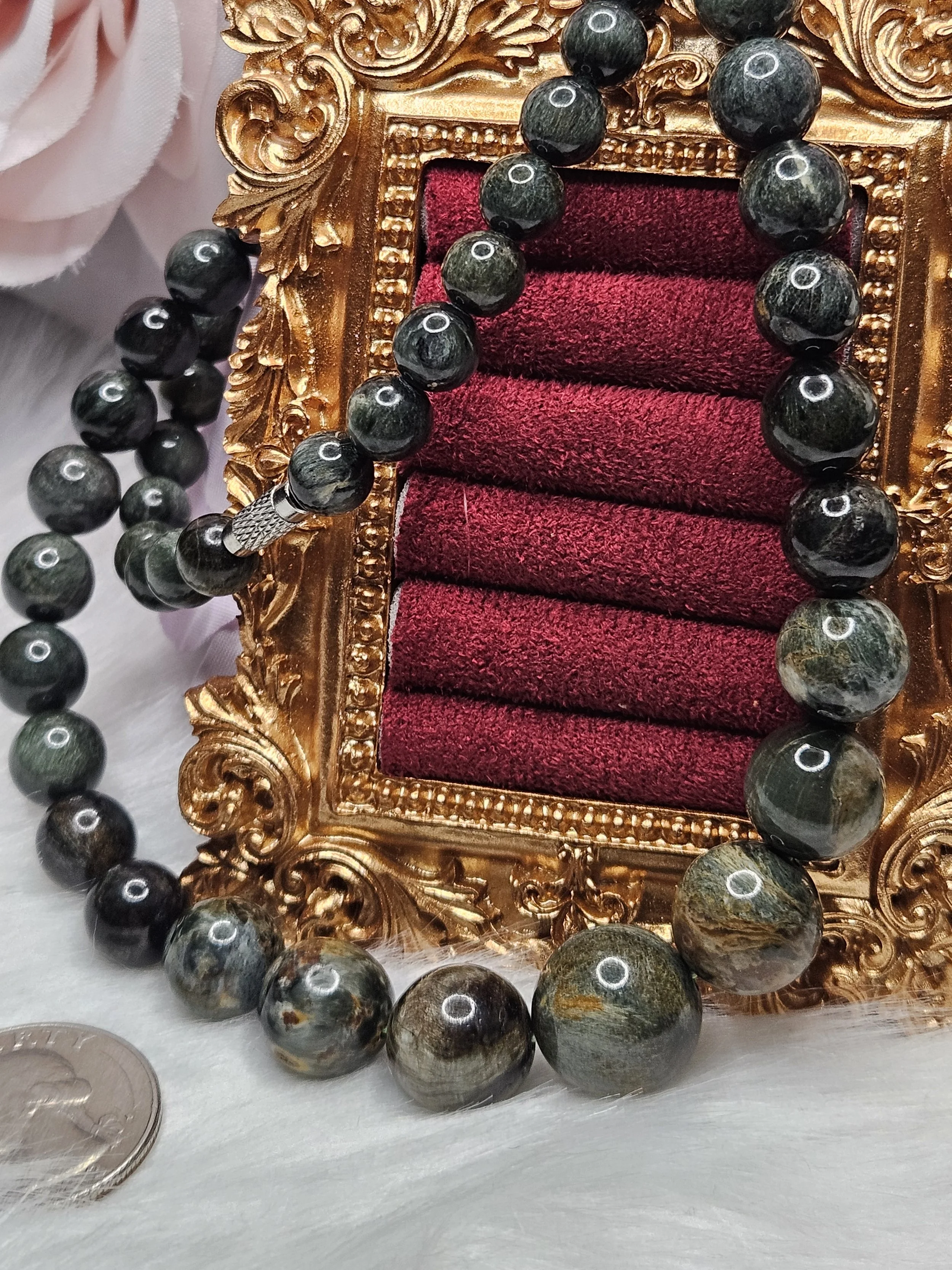 HQ Actinolite Beaded Graduated Necklace with Stainless-Steel Clasp