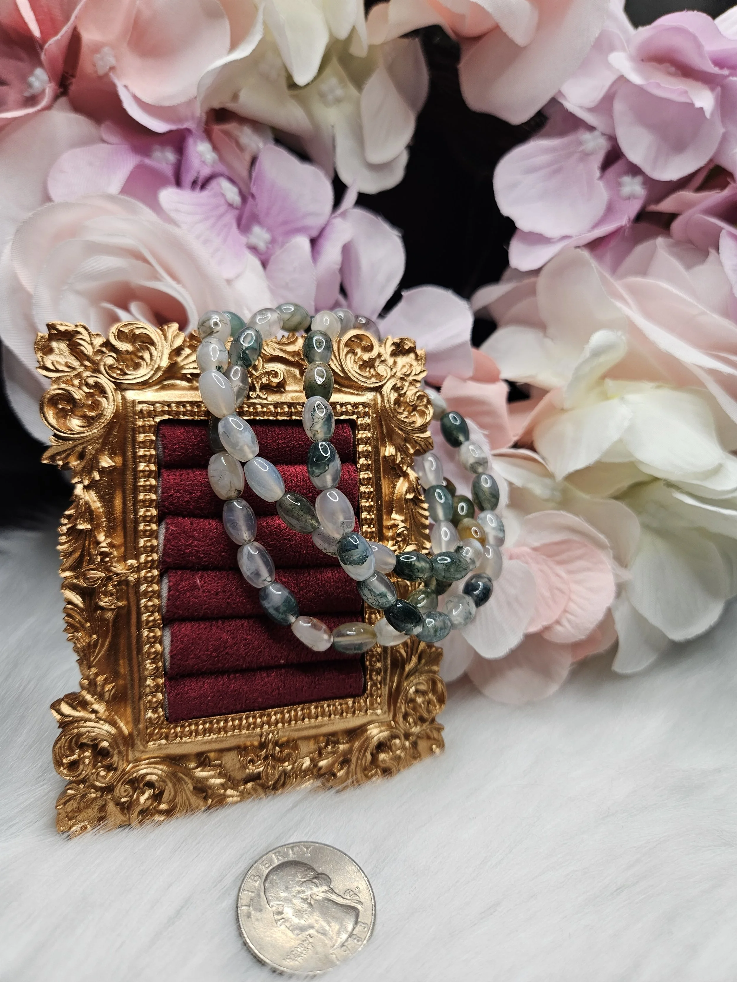 Moss Agate Rice Shape Beaded Bracelet