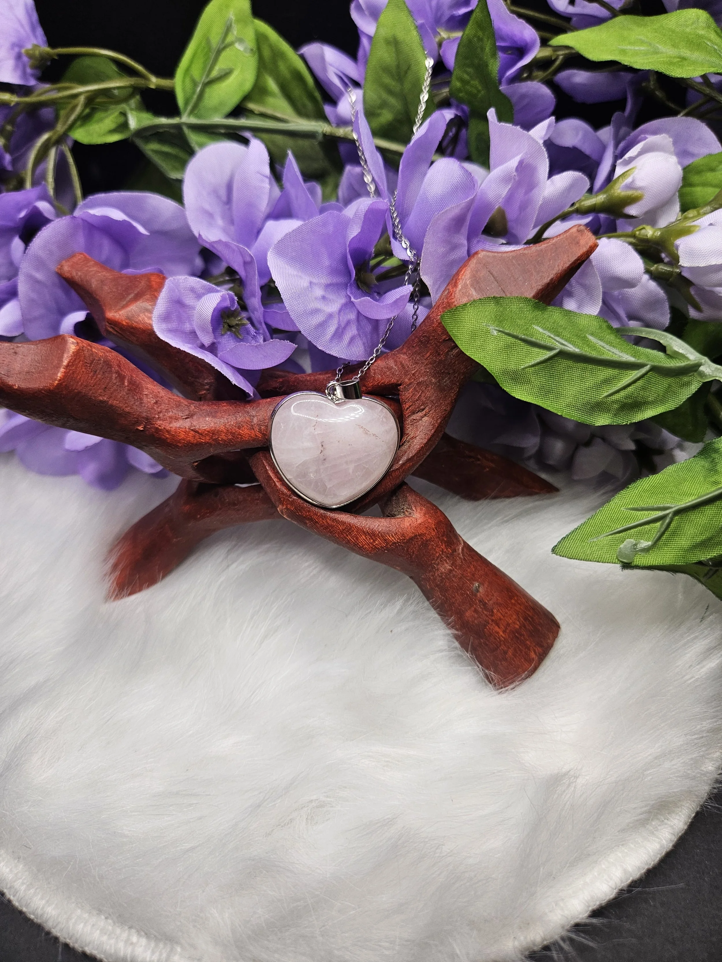 Rose Quartz Smooth Heart Pendant Edged with Silver