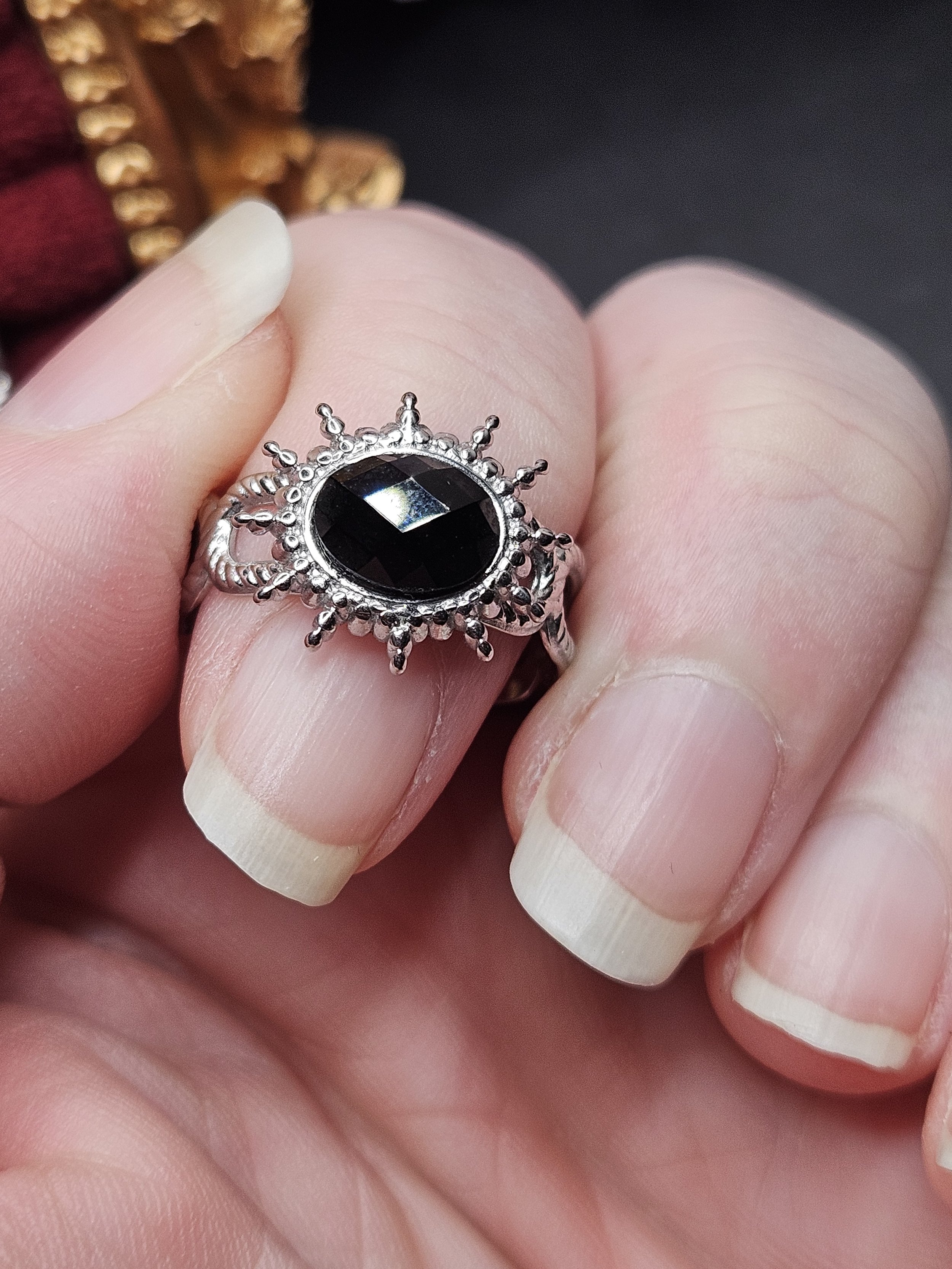 Obsidian Sun Ring, Adjustable