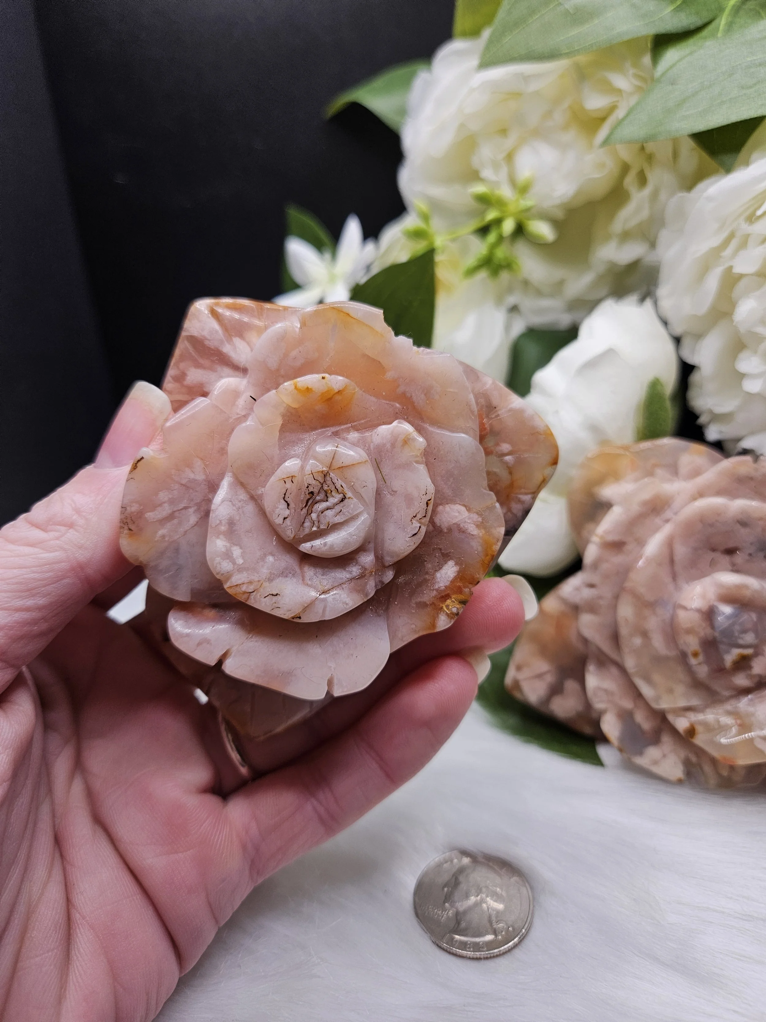 Infinity Rose Carvings - Flower Agate, Medium Size
