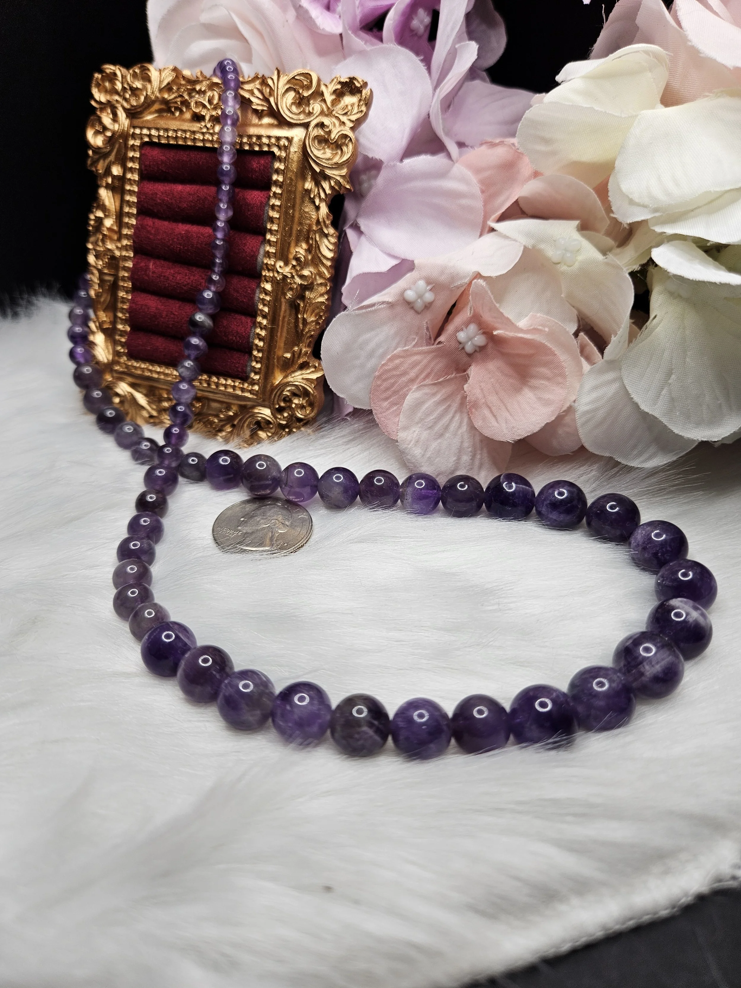 Amethyst Beaded Necklace, Graduated Pattern