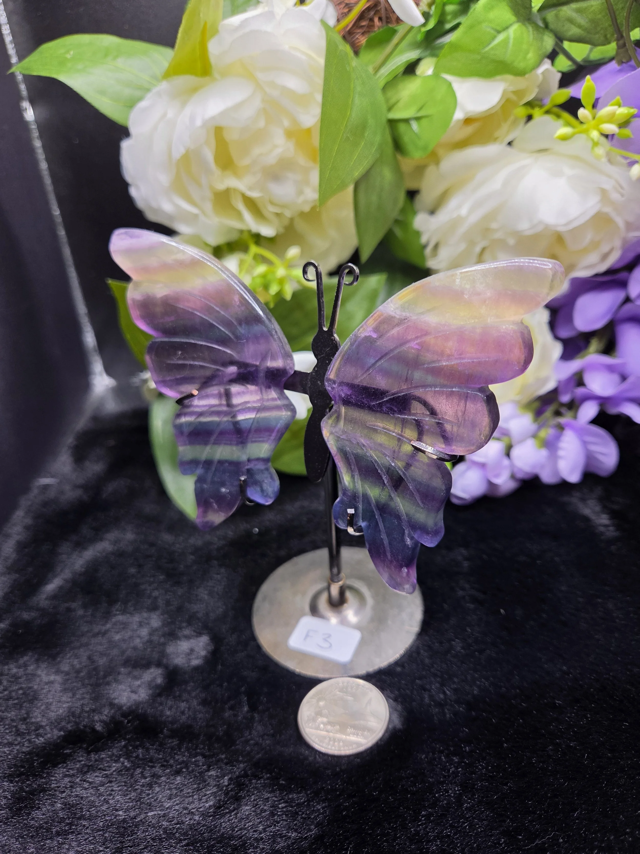 Seven Layer Rainbow Fluorite Butterfly Wings with Stand - F3
