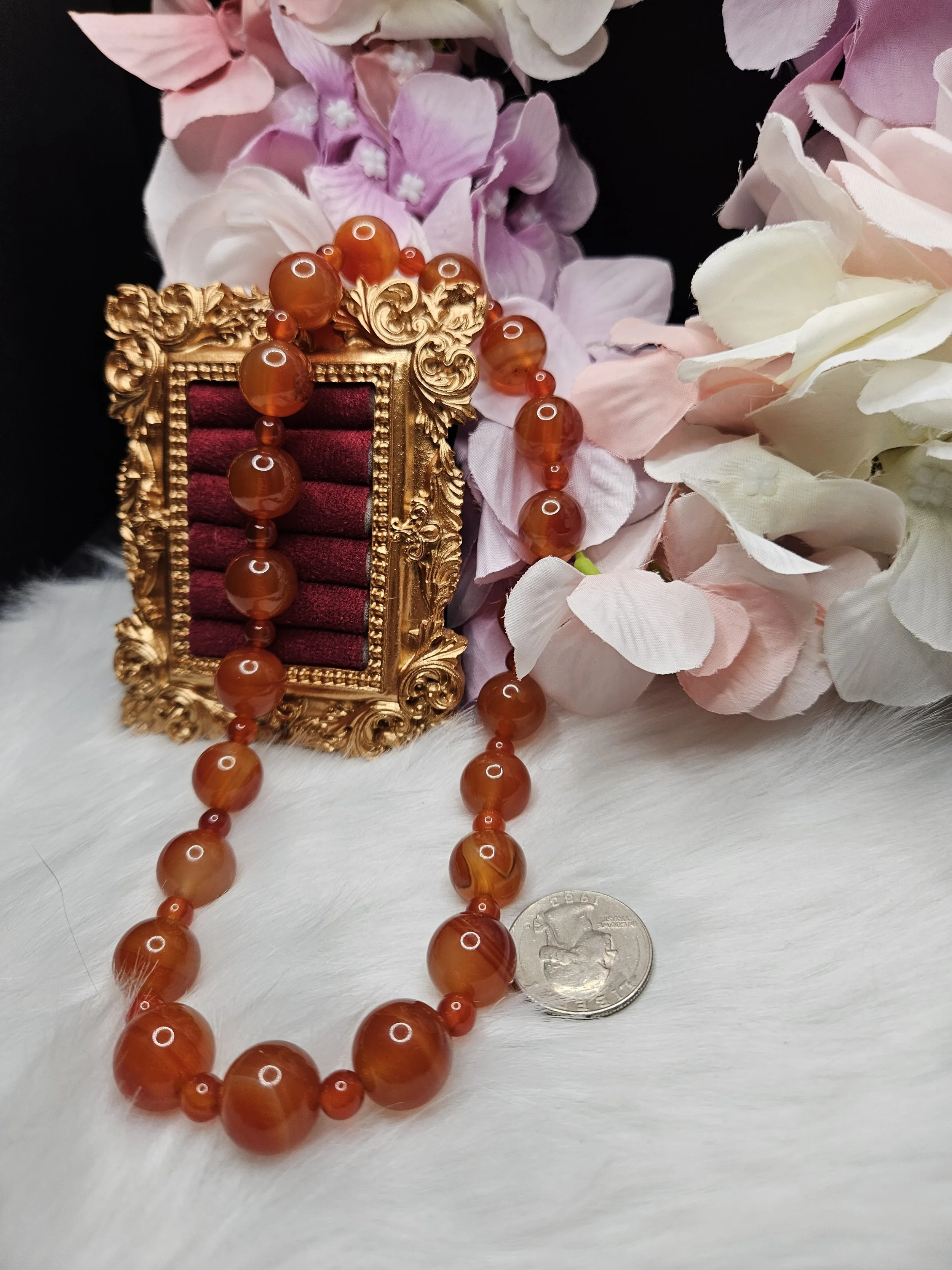 Rounded Multi Sized Bead Statement Necklace - Carnelian