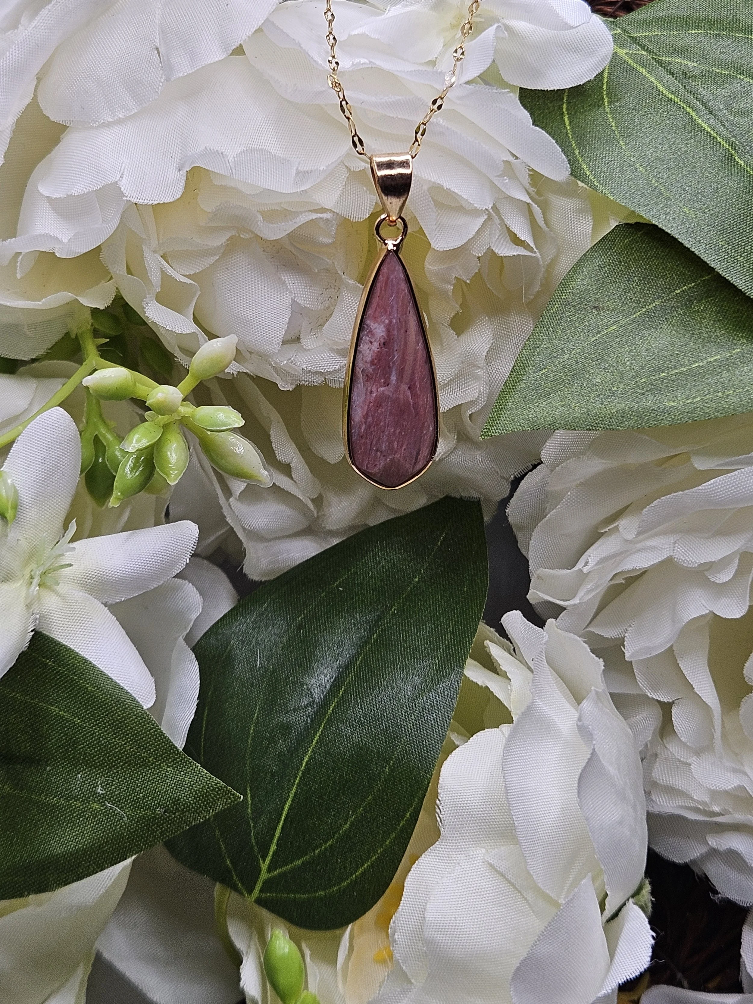 Elegant Rhodochrosite in Golden Hanging