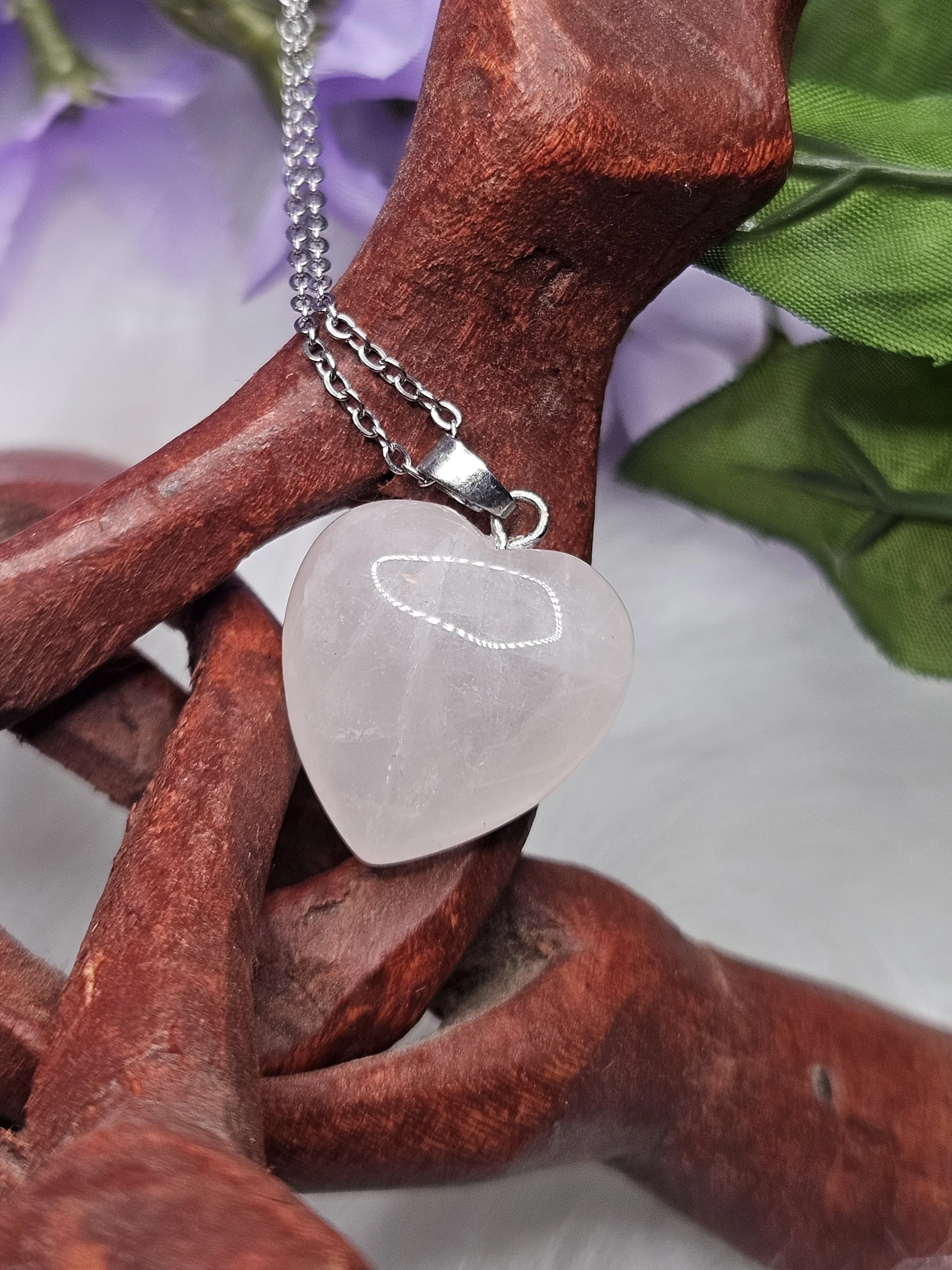 Rose Quartz Smooth Heart Pendant with Silver