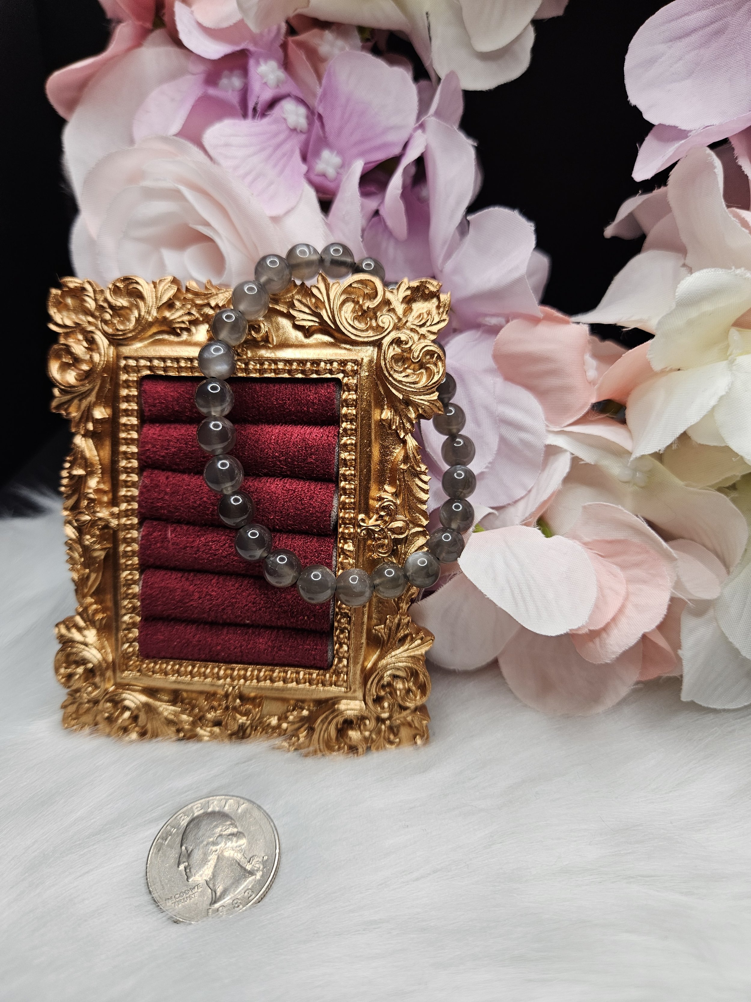 8mm Grey Moonstone Beaded Bracelet