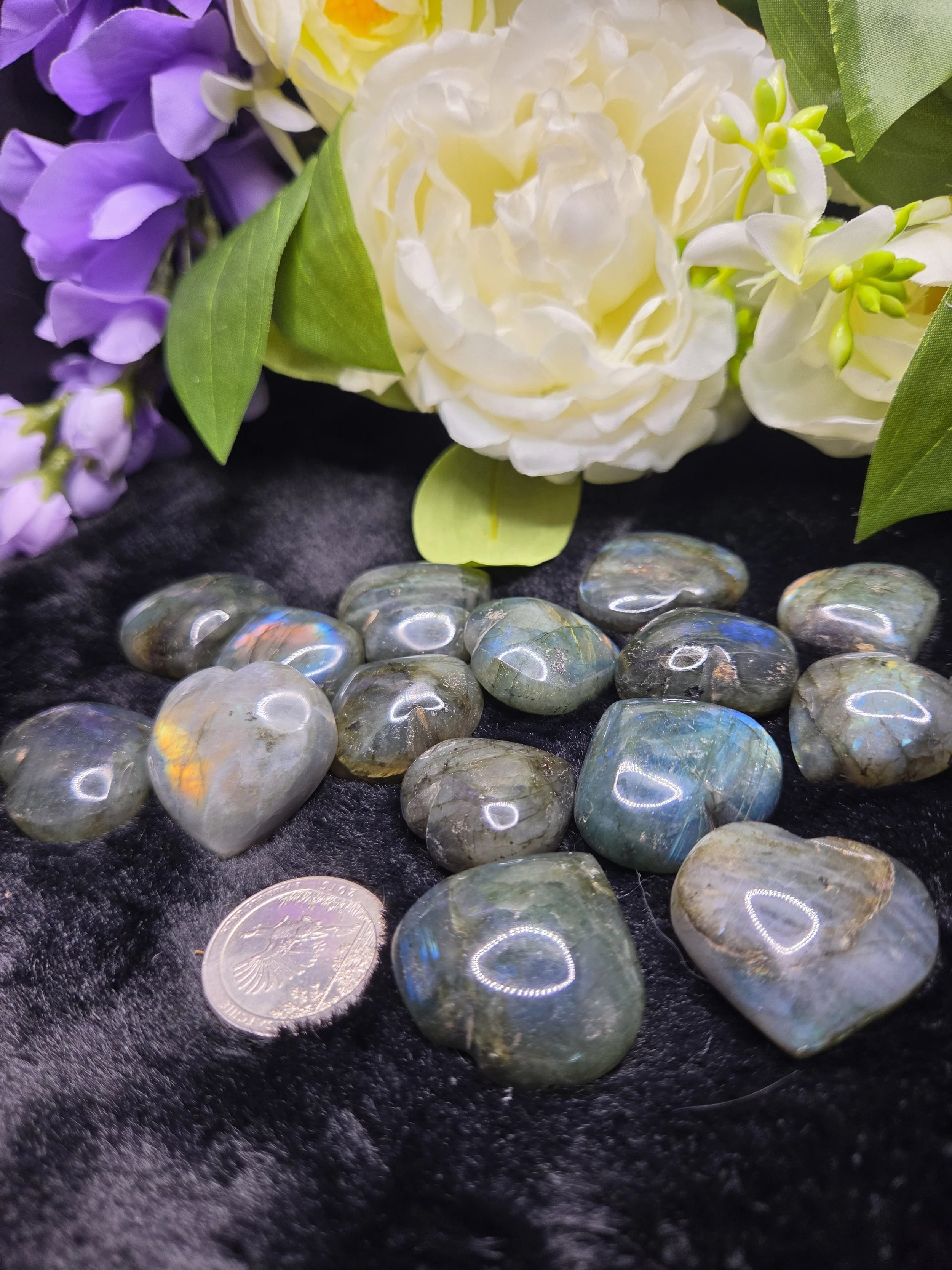 High Flash Labradorite Hearts