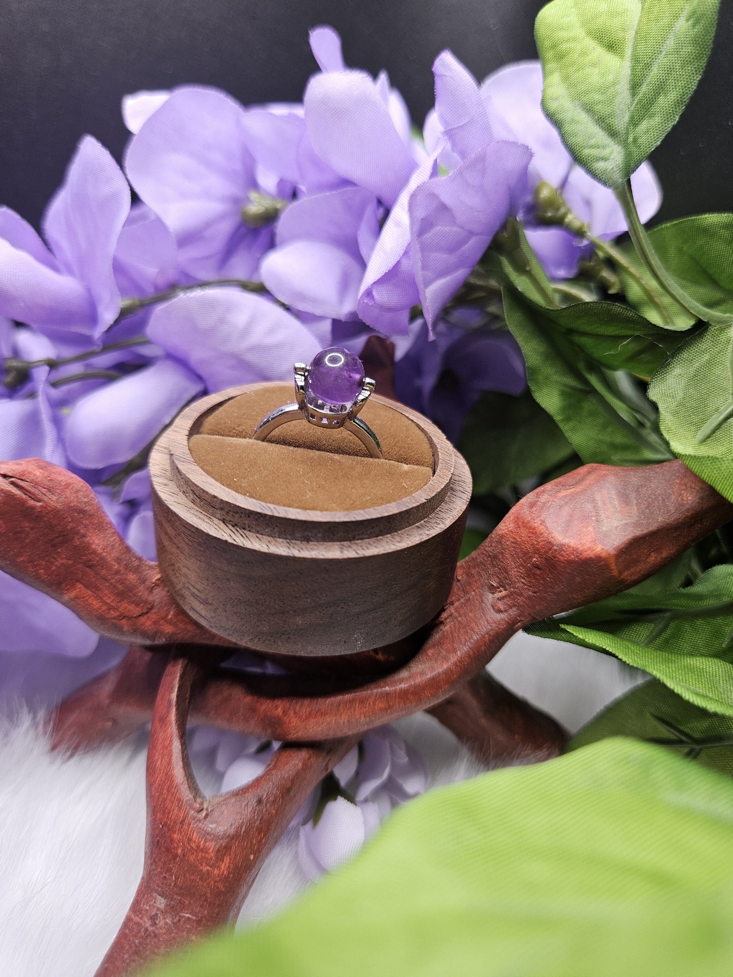 Fidget Spinner Adjustable Ring - Amethyst