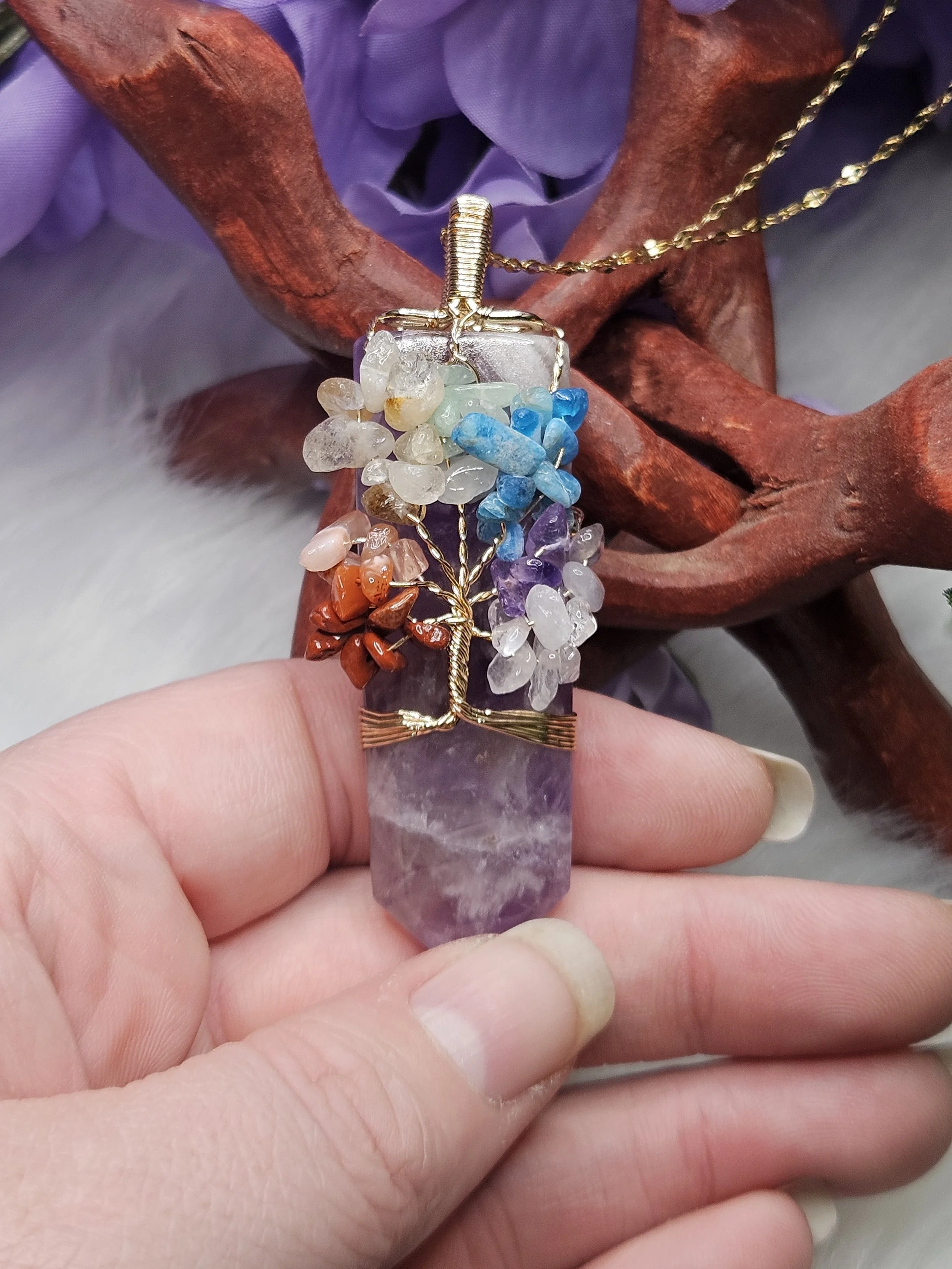 Amethyst Wire Wrapped Tree of Life Chakra Pendant
