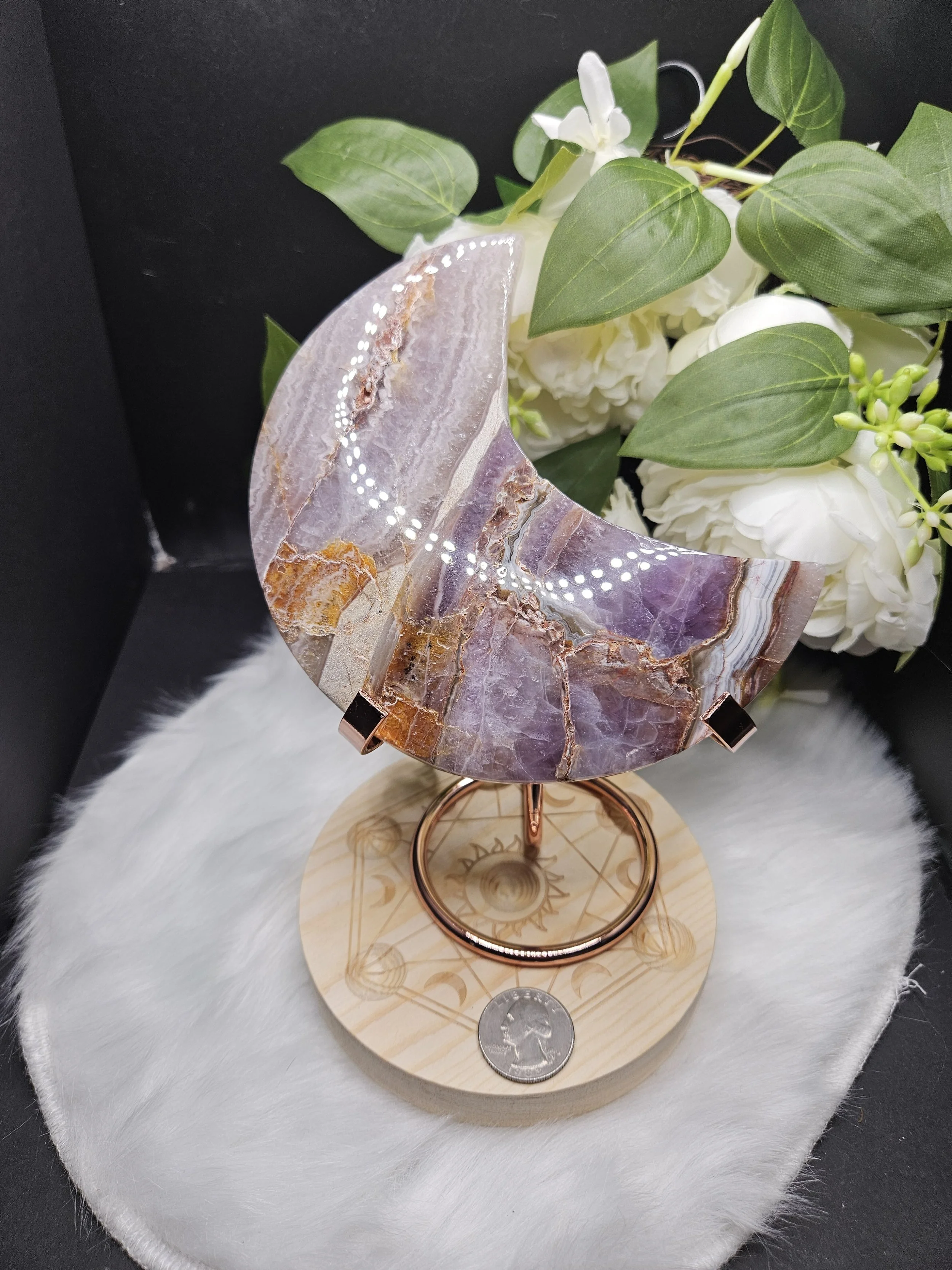 Crazy Lace Amethyst Moon with Stand