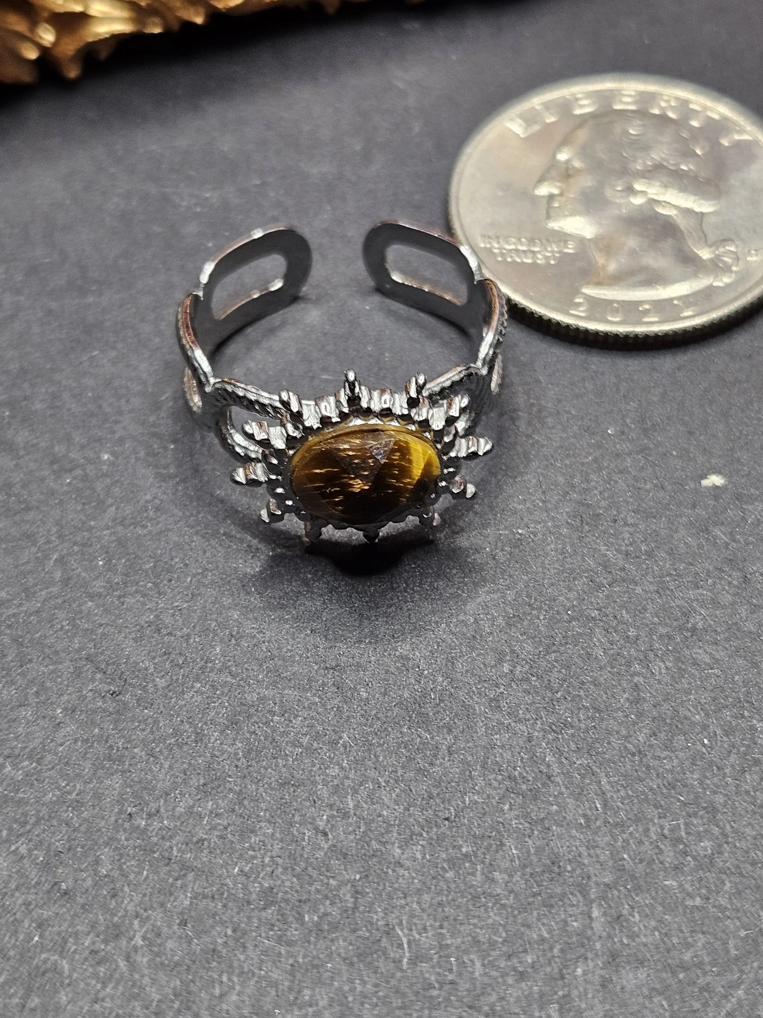 Tigers Eye Sun Ring, Adjustable